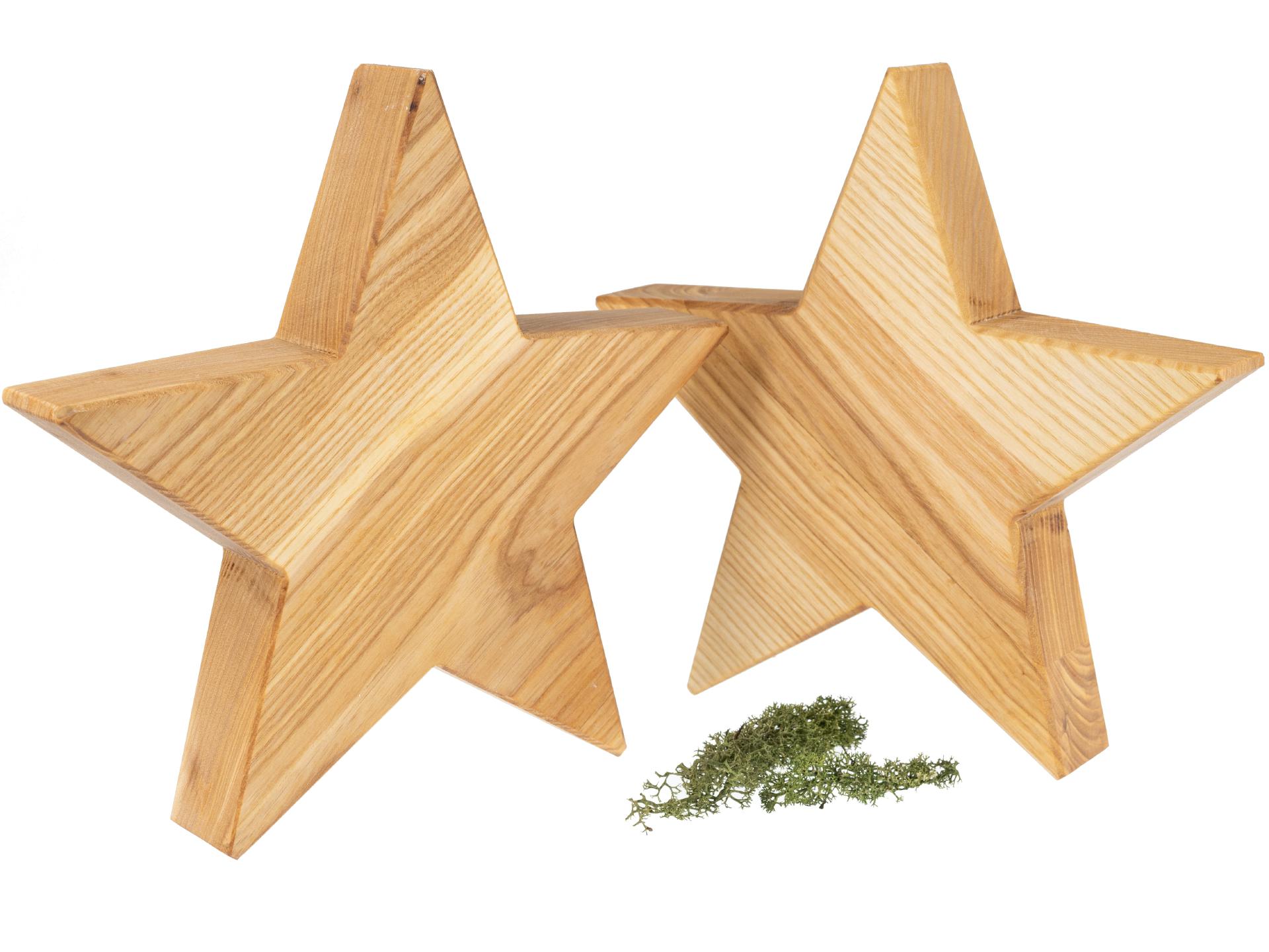 Handgefertigter Holzstern aus Geölter Esche - Rustikale Weihnachtsdekoration 25 cm