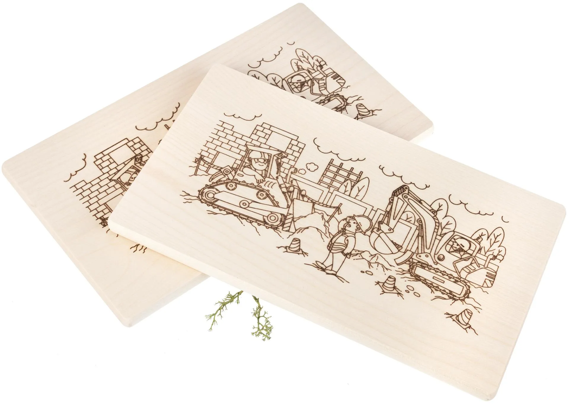 Frühstücksbrett Kinder FSC® Ahorn 26 x 15 x 1,2 cm - Baustelle & Bagger malbrett