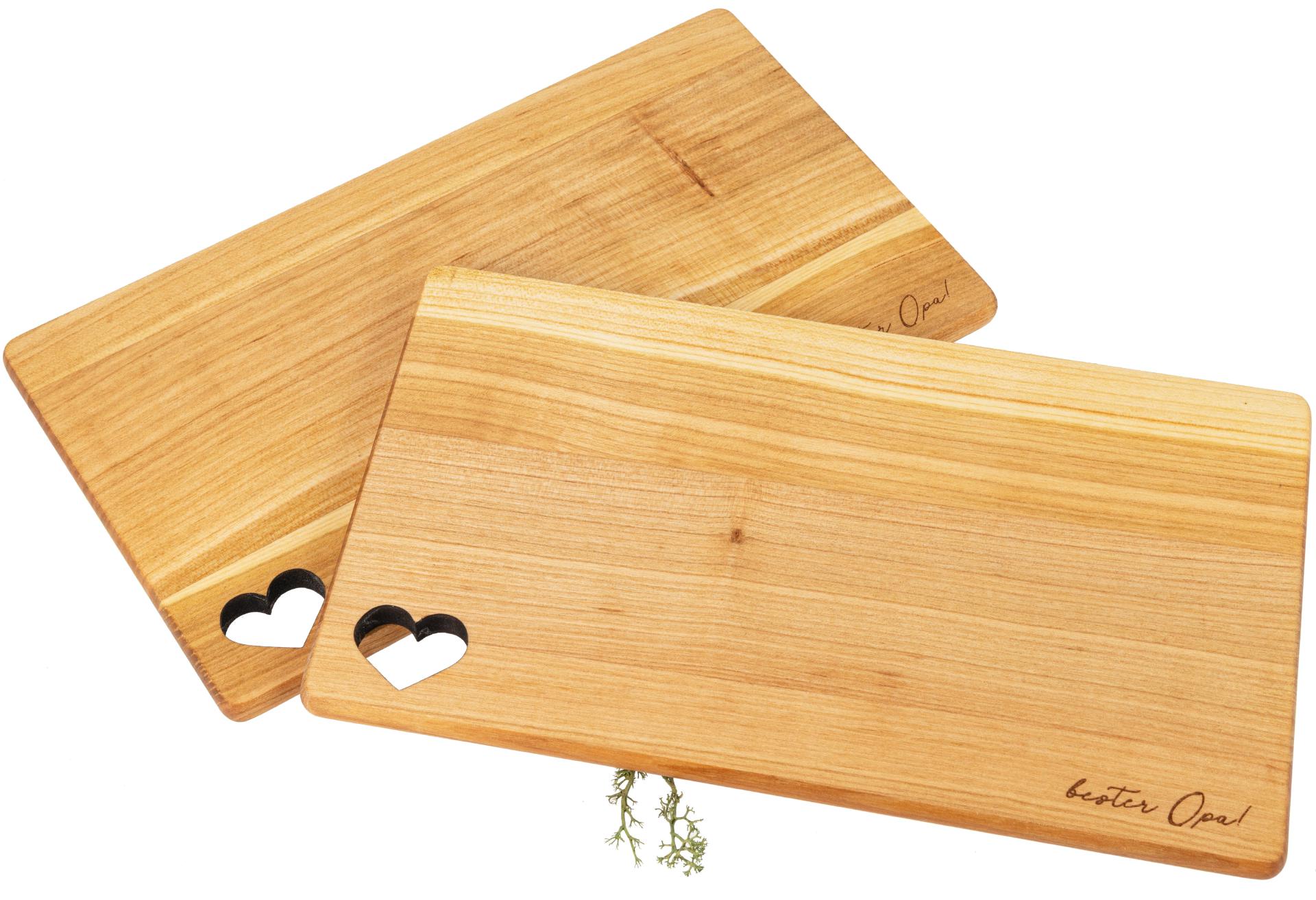 Schneidebrett "Bester Opa!" aus FSC® Kirsche geölt mit Herz - 26 x 15 x 1 cm