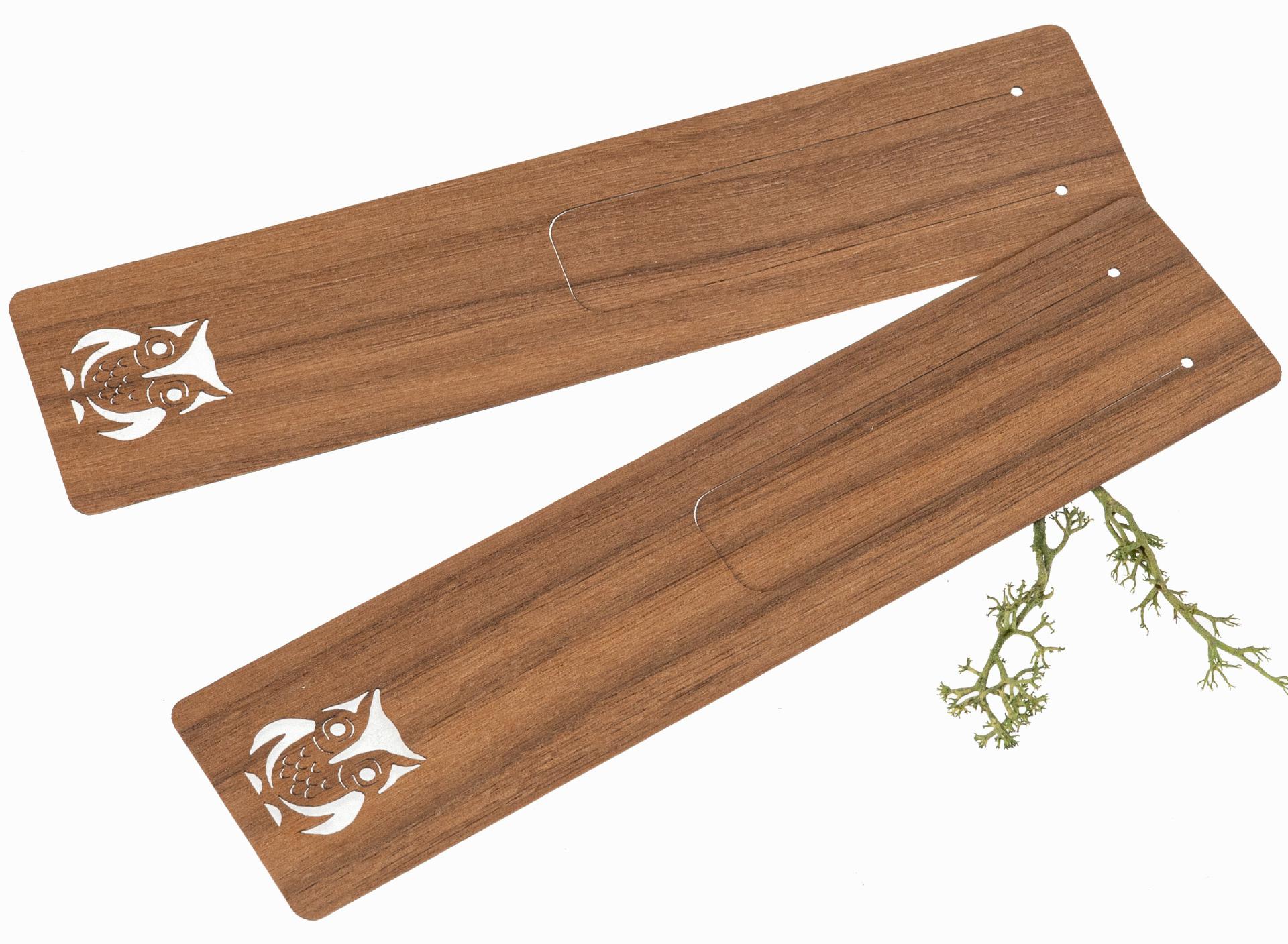 Holz Lesezeichen 150 x 35 x 0,7 mm aus Nussbaum geölt - Motiv: Eule