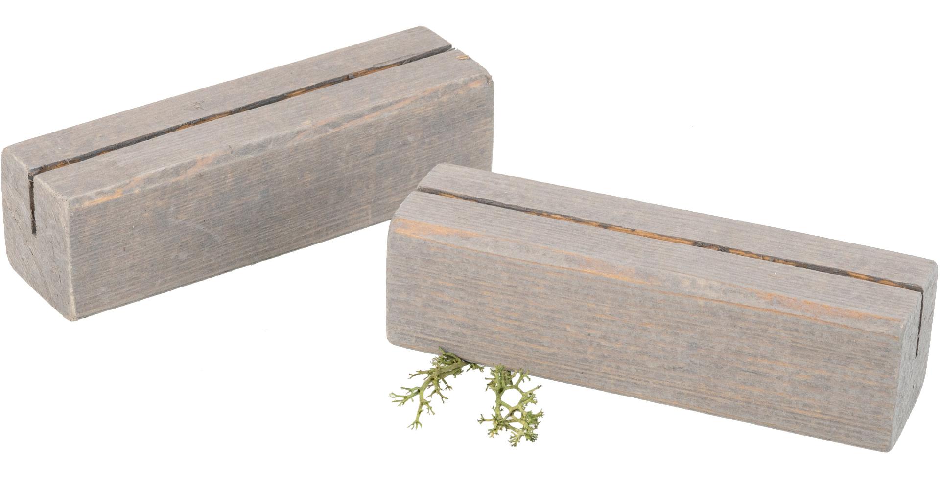 Holz Tischaufsteller aus Lärche 3 x 3 cm 10 cm rustikal grau gebeizt B-Ware