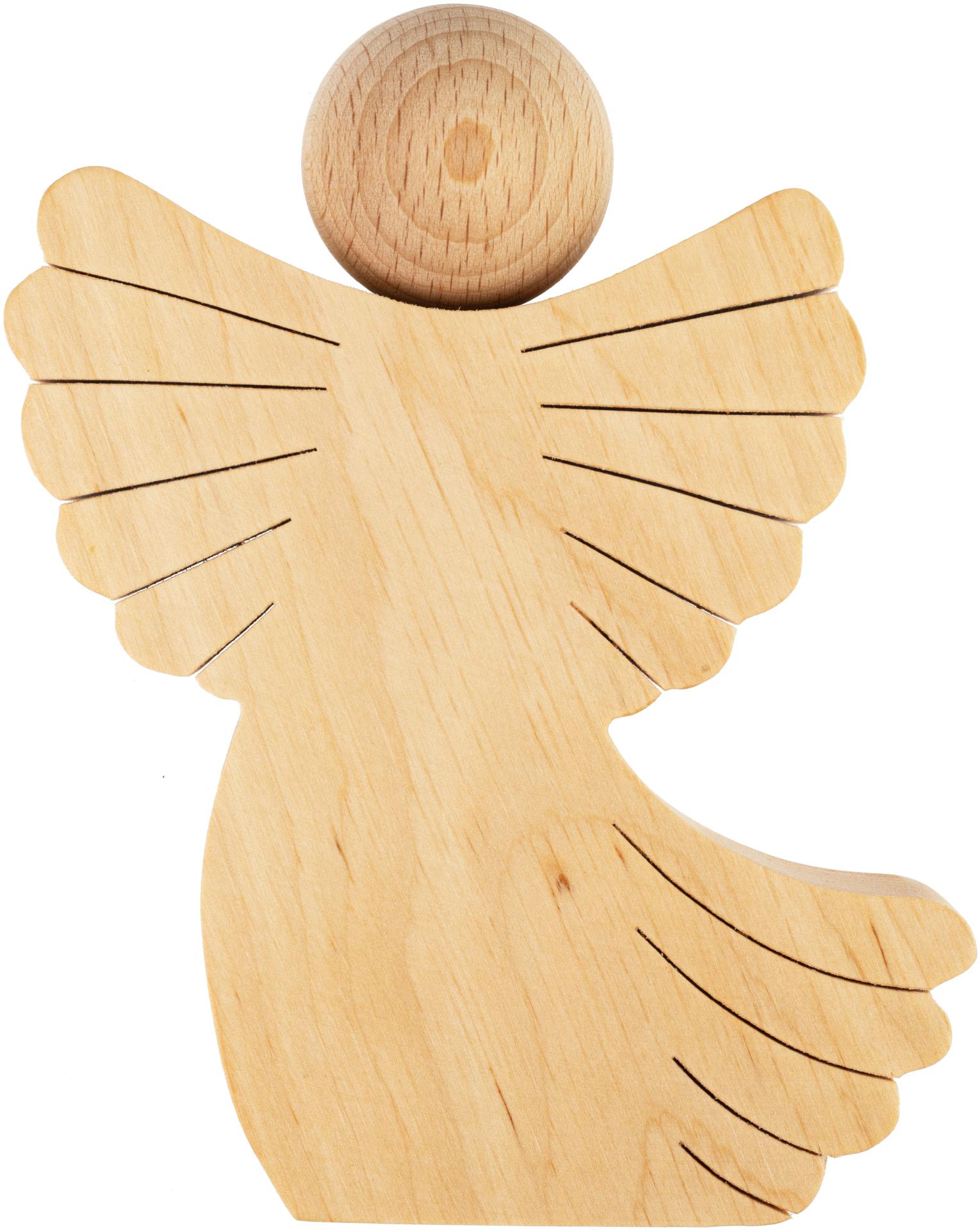 Handgefertigter Engel aus geöltem Erleholz 15,5 cm mit persönlicher Lasergravur z.B. Taufgeschenk