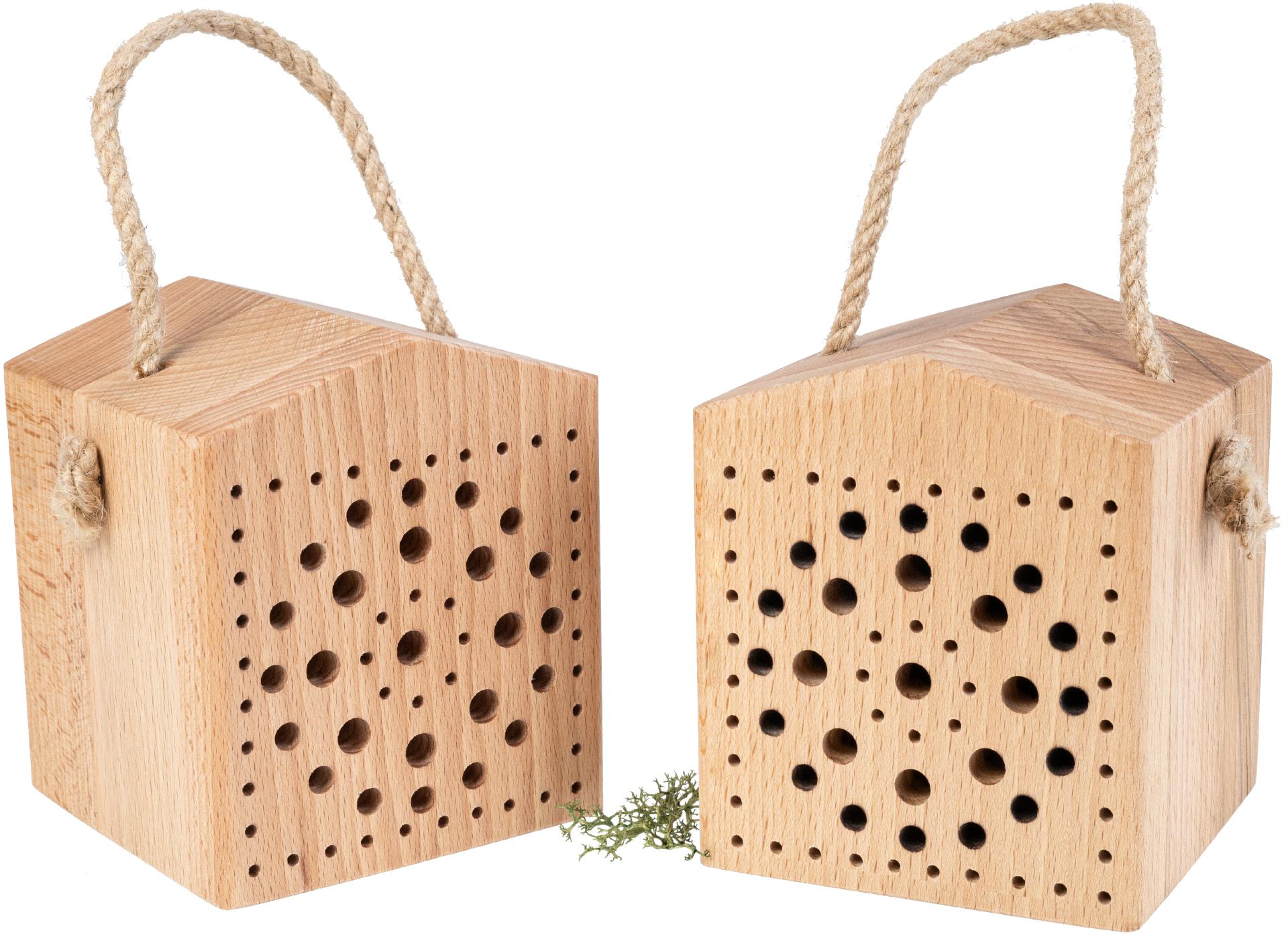 Kleines Nistholz Insektenhotel aus Ahornholz - Wildbienen Hotel - 12 x 10 x 10 cm