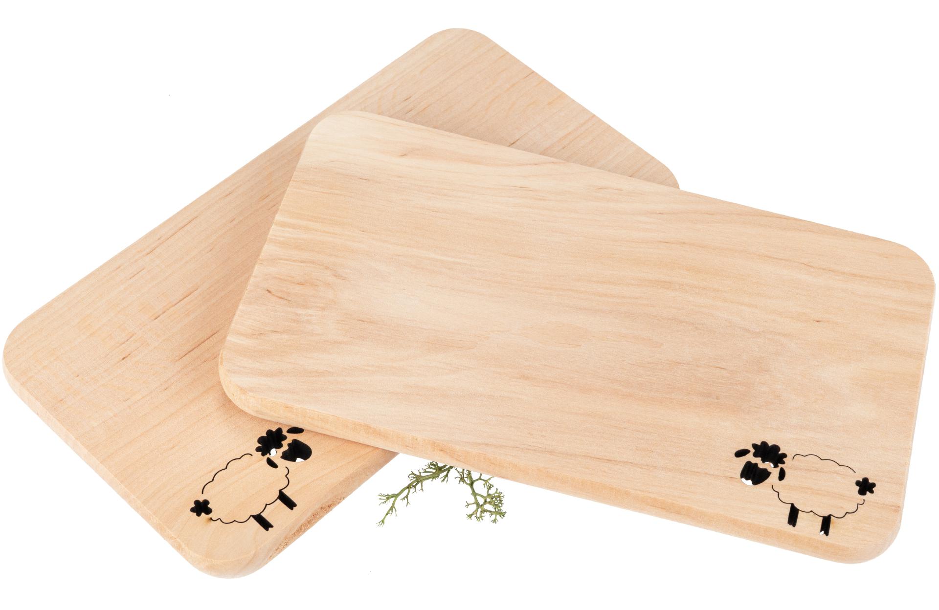 Schneidebrett aus FSC® Erle mit Laserschnitt 22,5 x 12,5 x 1,2 cm - Schaf geölt