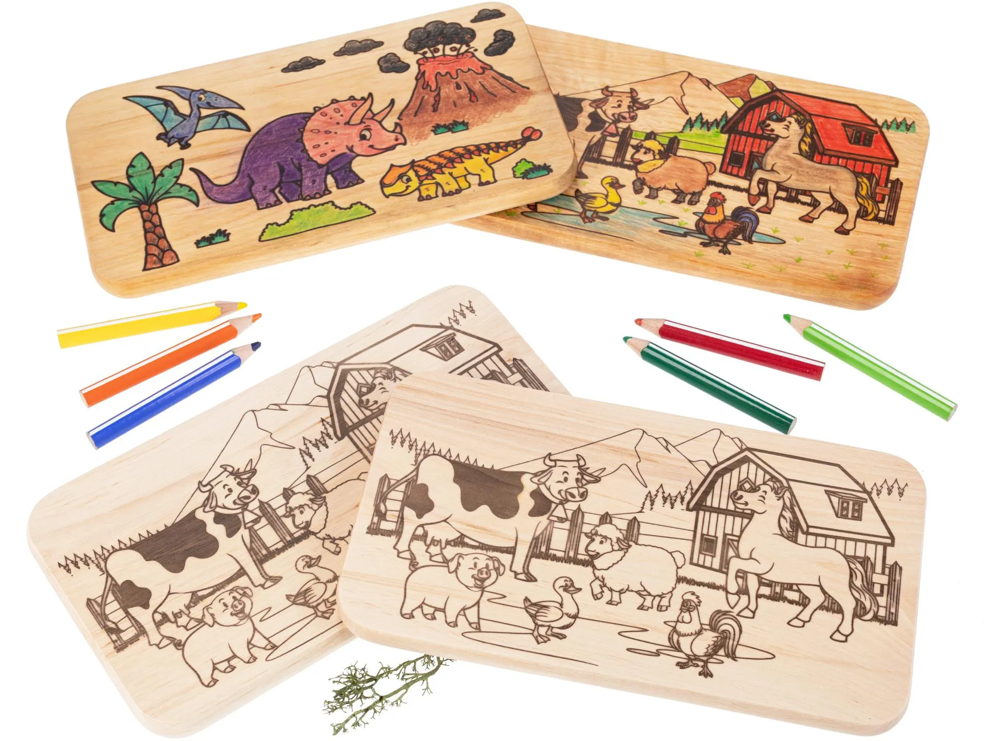 Frühstücksbrett Kinder FSC® Ahorn 26 x 15 x 1,2 cm - Bauernhof mit Tiere malbar