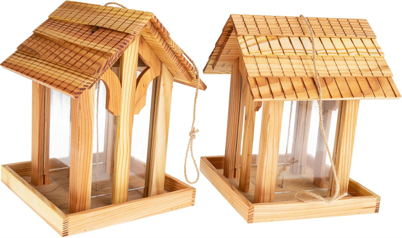 Hochwertiges Vogel Futterhaus aus geoelter europaeischer Laerche Mit Rundbogenfenster aus echtem Glas