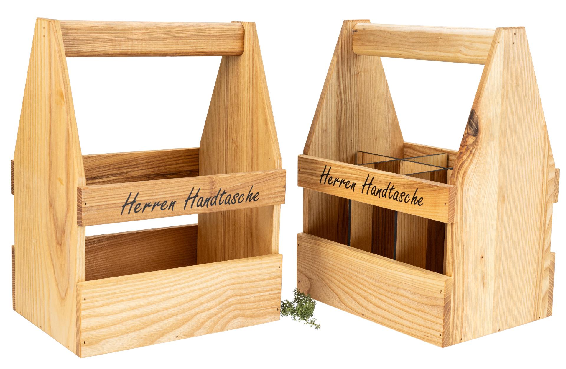 Bierträger aus Eschenholz - 6er Flaschenträger "Herren Handtasche"