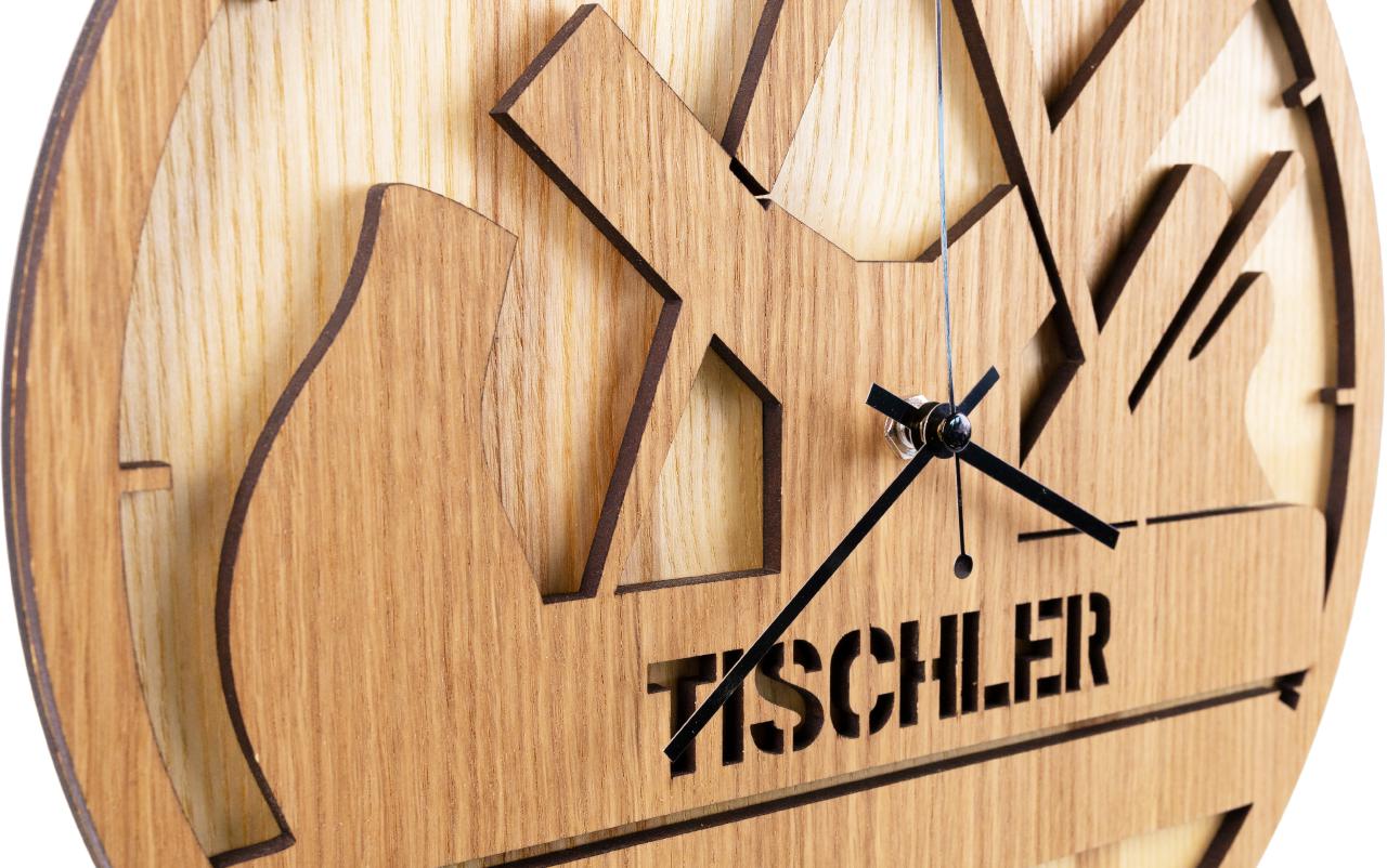 Wanduhr fuer Tischler und Schreiner in Wunsch Holz Zunft Uhr mit geraeuschlosem Funk Uhrenwerk