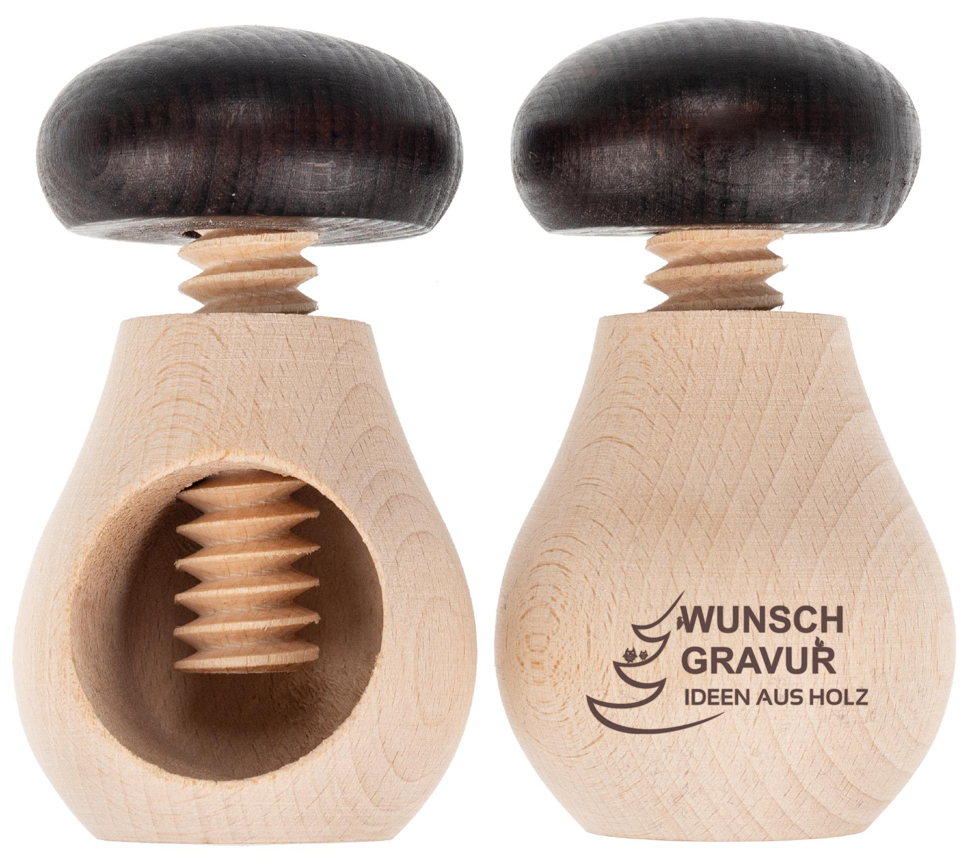 Nussschraube / Nussknacker aus Buche - Steinpilz Design mit persönlicher Lasergravur