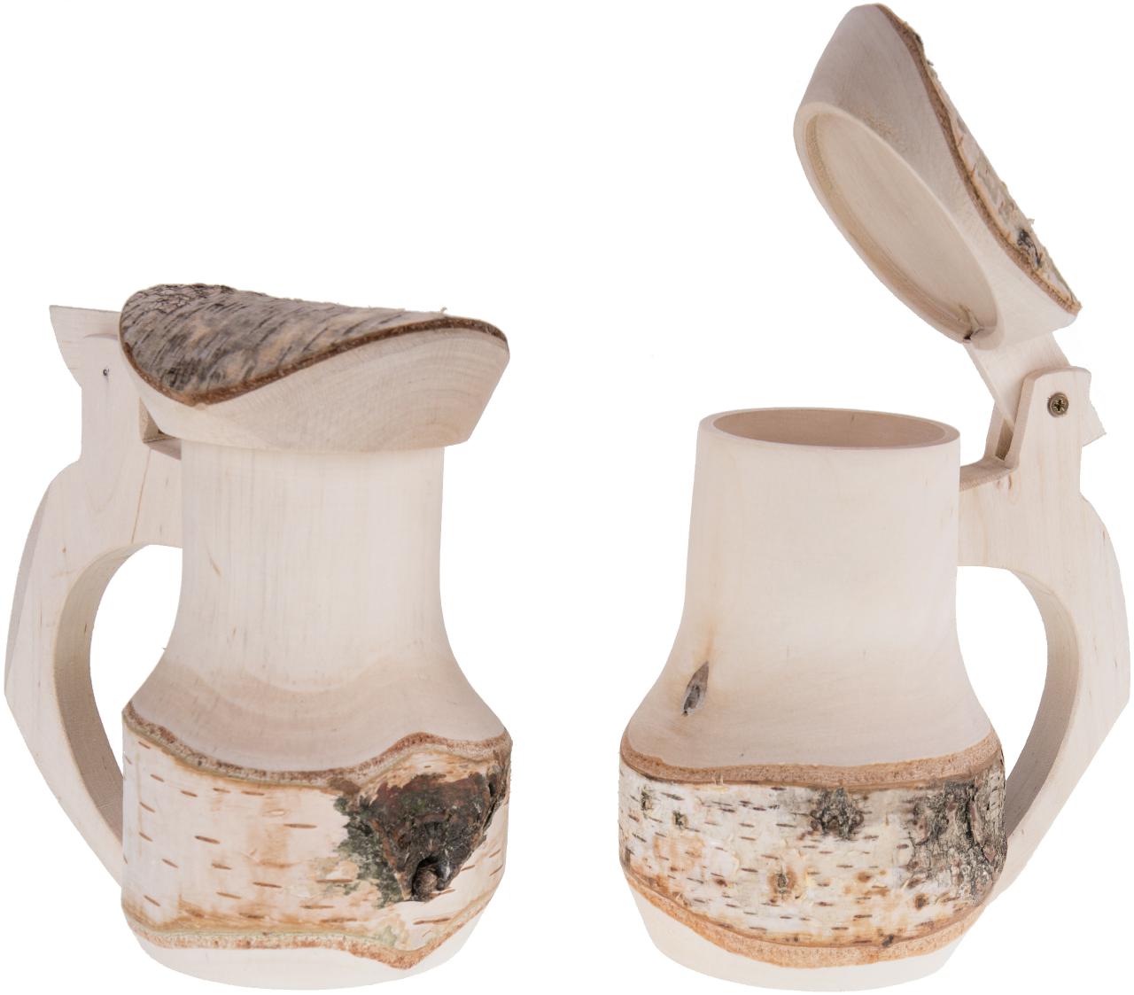 Holz Deko Bierkrug aus Birke mit Rinde und Deckel ca