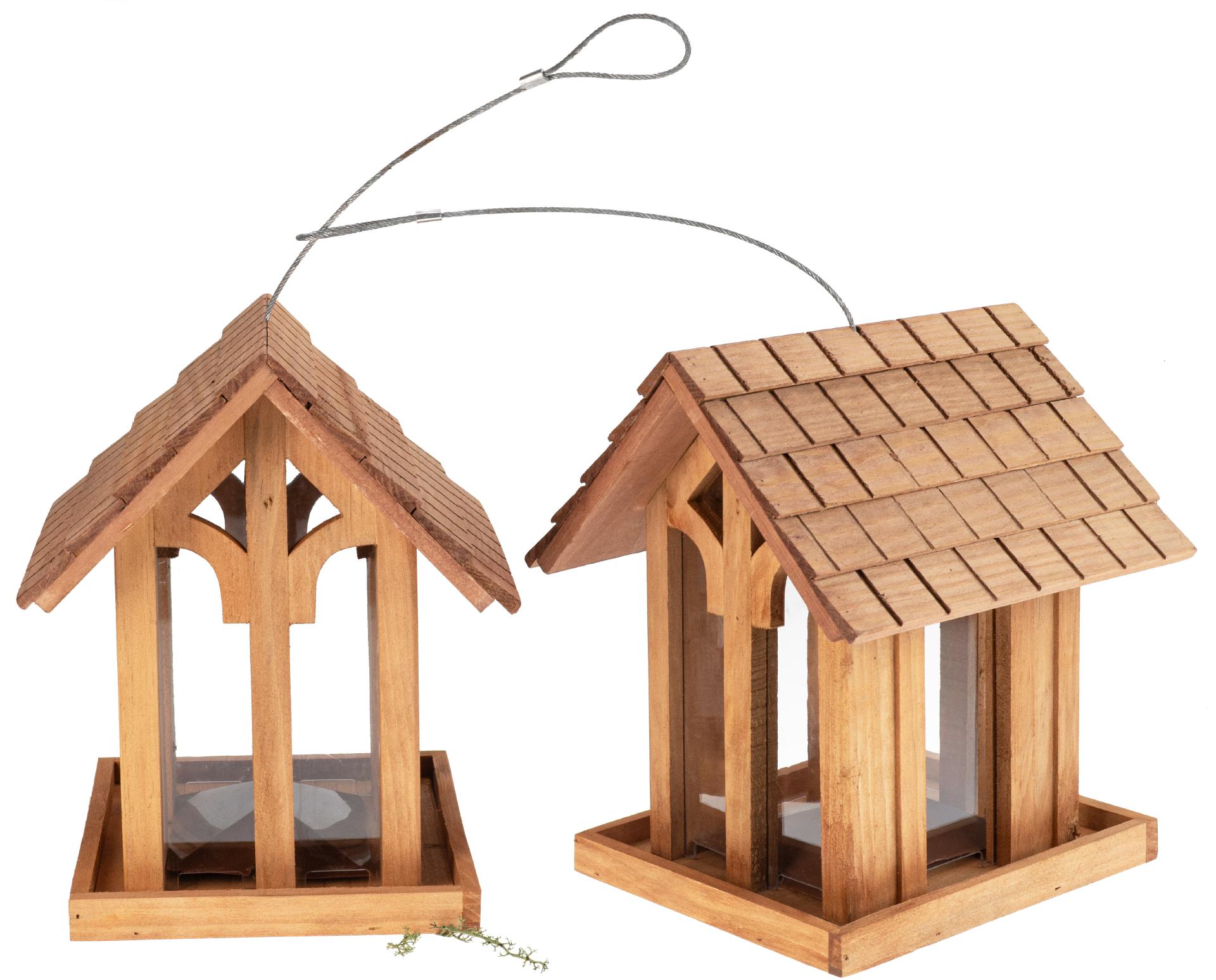 Vogel Futterhaus aus Geölter Kiefer mit Rundbogenfenster