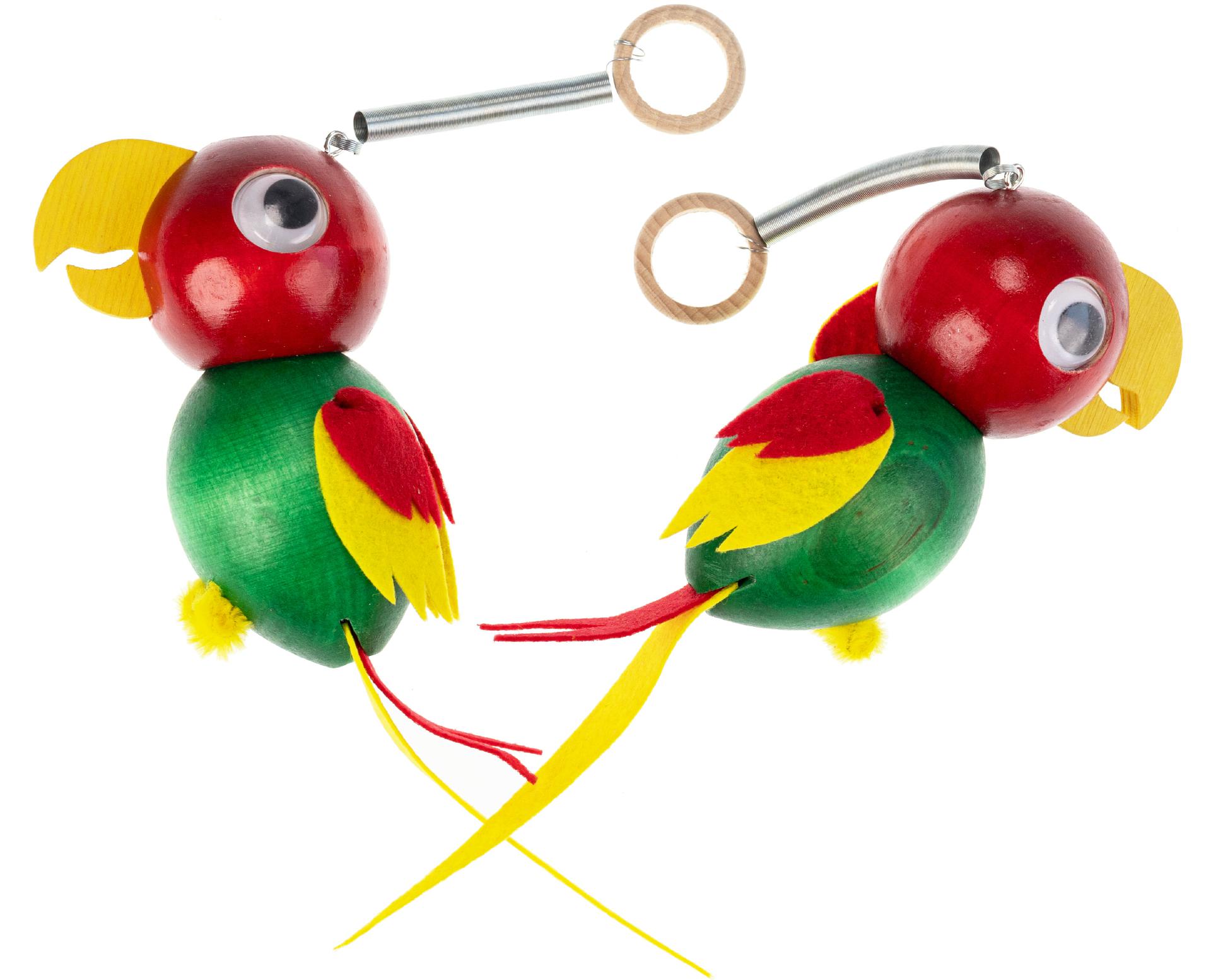 Schwingfiguren / Hüpftiere aus Holz - Papagei grün / rot
