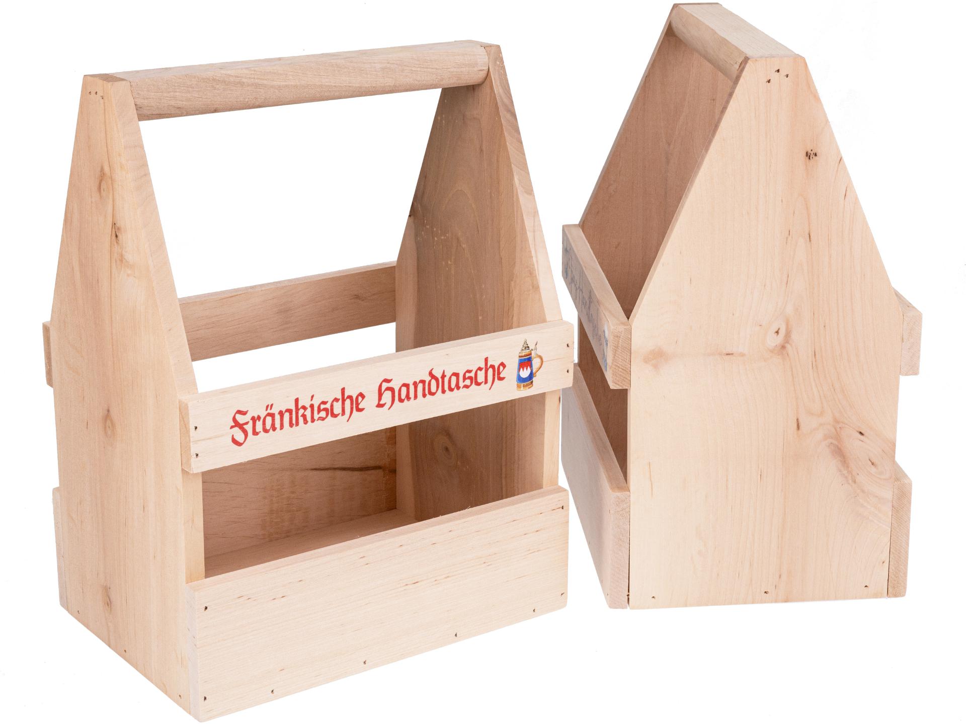 Holz Bierträger aus FSC® Erle mit Bunt Druck: "Fränkische Handtasche"