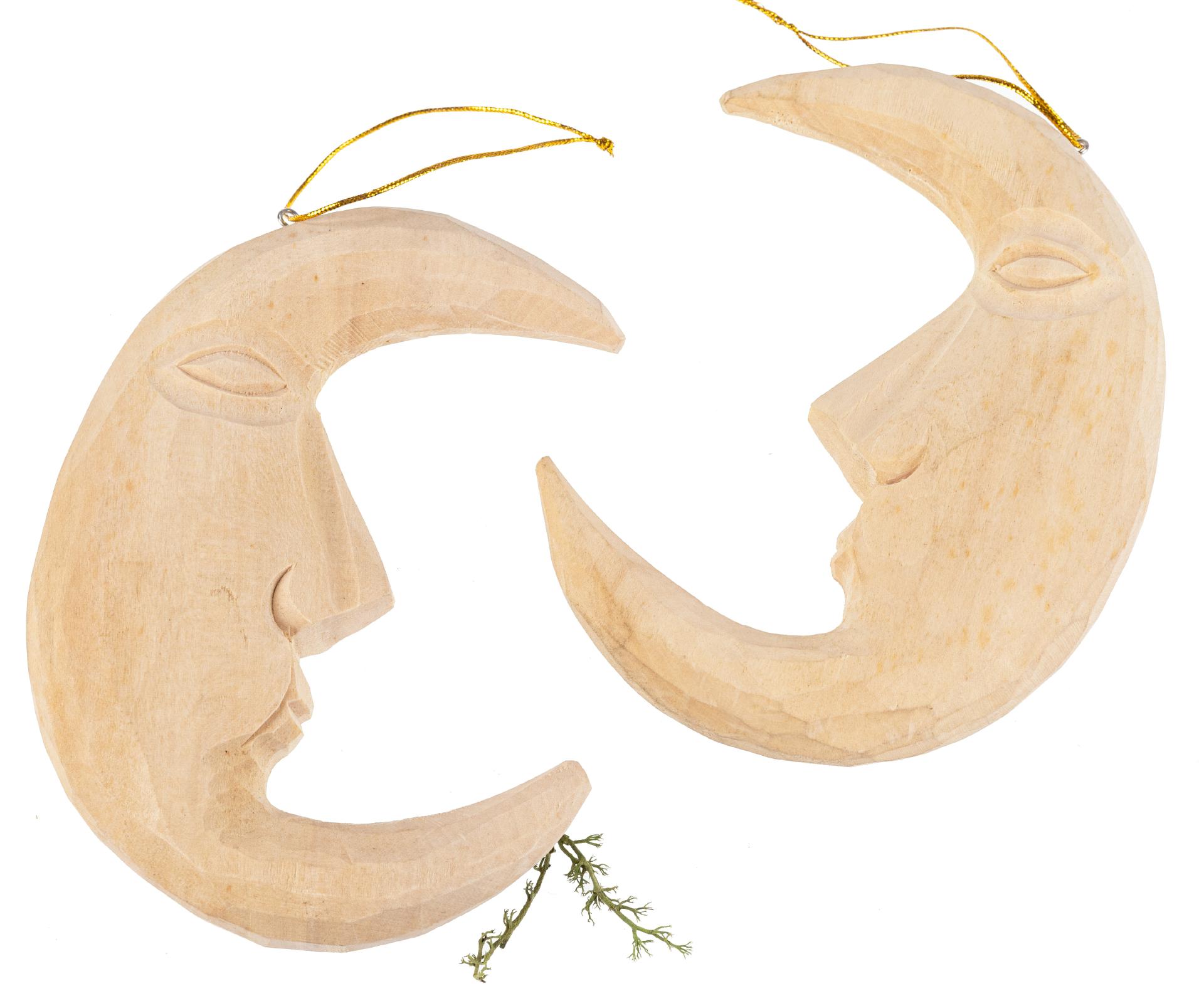 Handgeschnitzter Weihnachtsbaumschmuck | Mond 15 cm aus Lindenholz