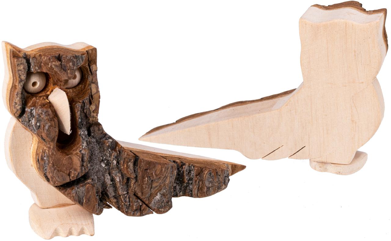 Natuerlicher Tuerstopper aus Erlenholz mit Rinde in Eulen Form