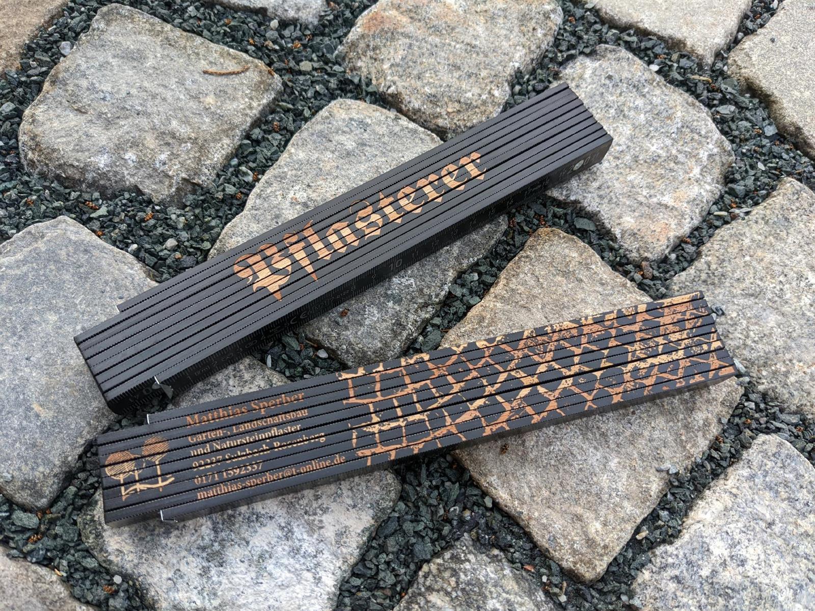 2 Meter Zollstock / Meterstab - Schwarz lackiert - mit Winkelanzeige und Einrastung