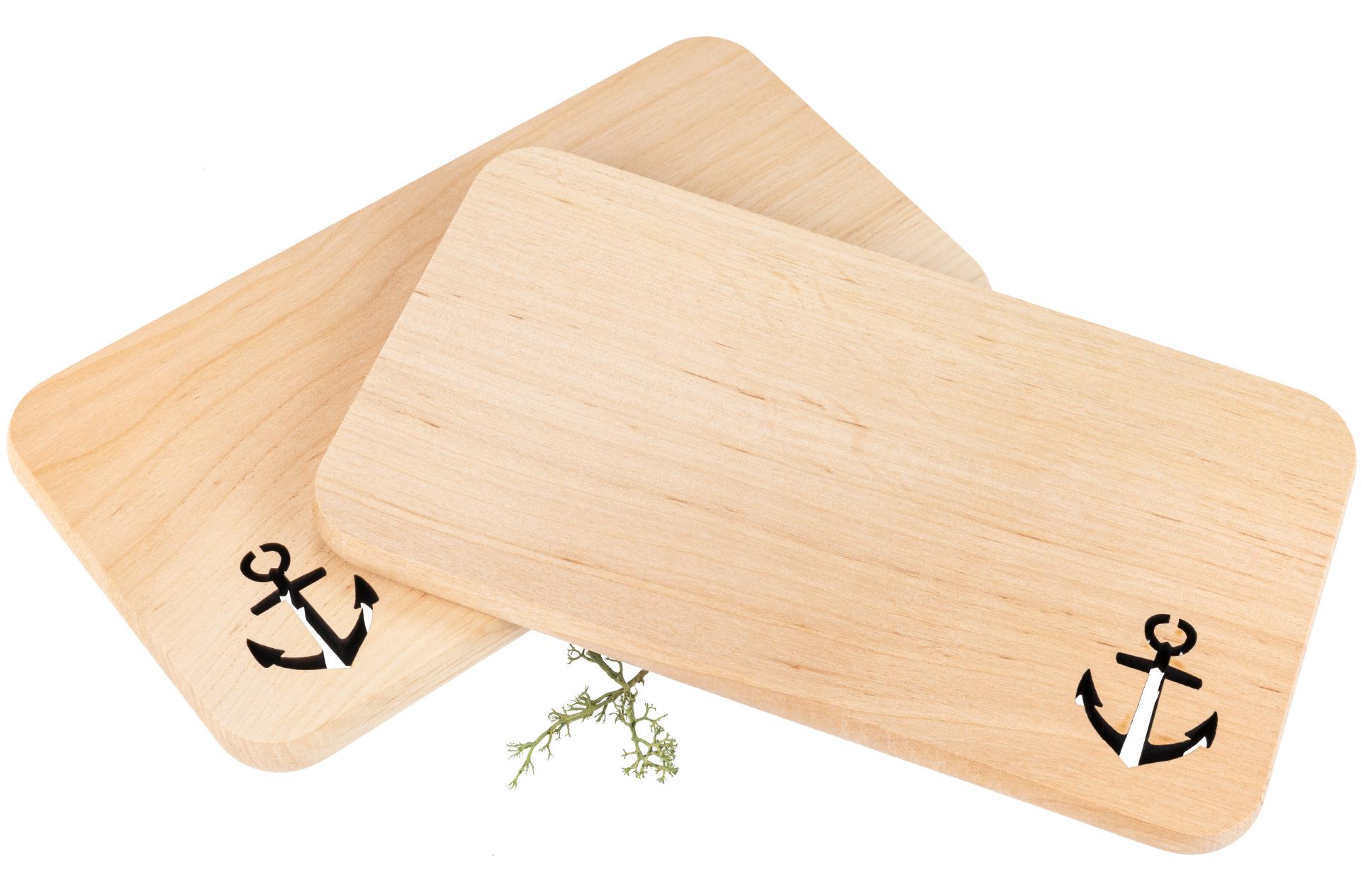 Schneidebrett aus FSC® Erle mit Laserschnitt 22,5 x 12,5 x 1,2 cm - Anker geölt