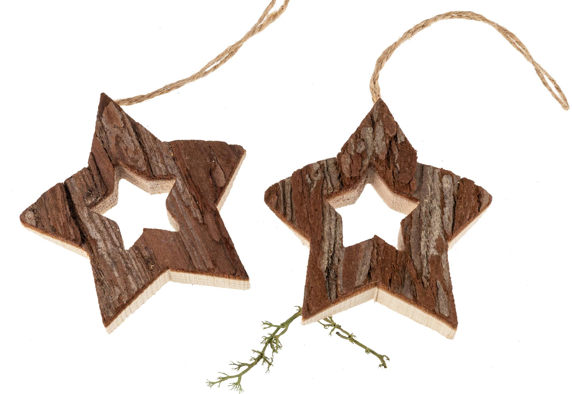 Weihnachtsanhänger mit Rinde - Stern-in-Stern-Design - 8 x 8 cm, Baumschmuck aus Holz