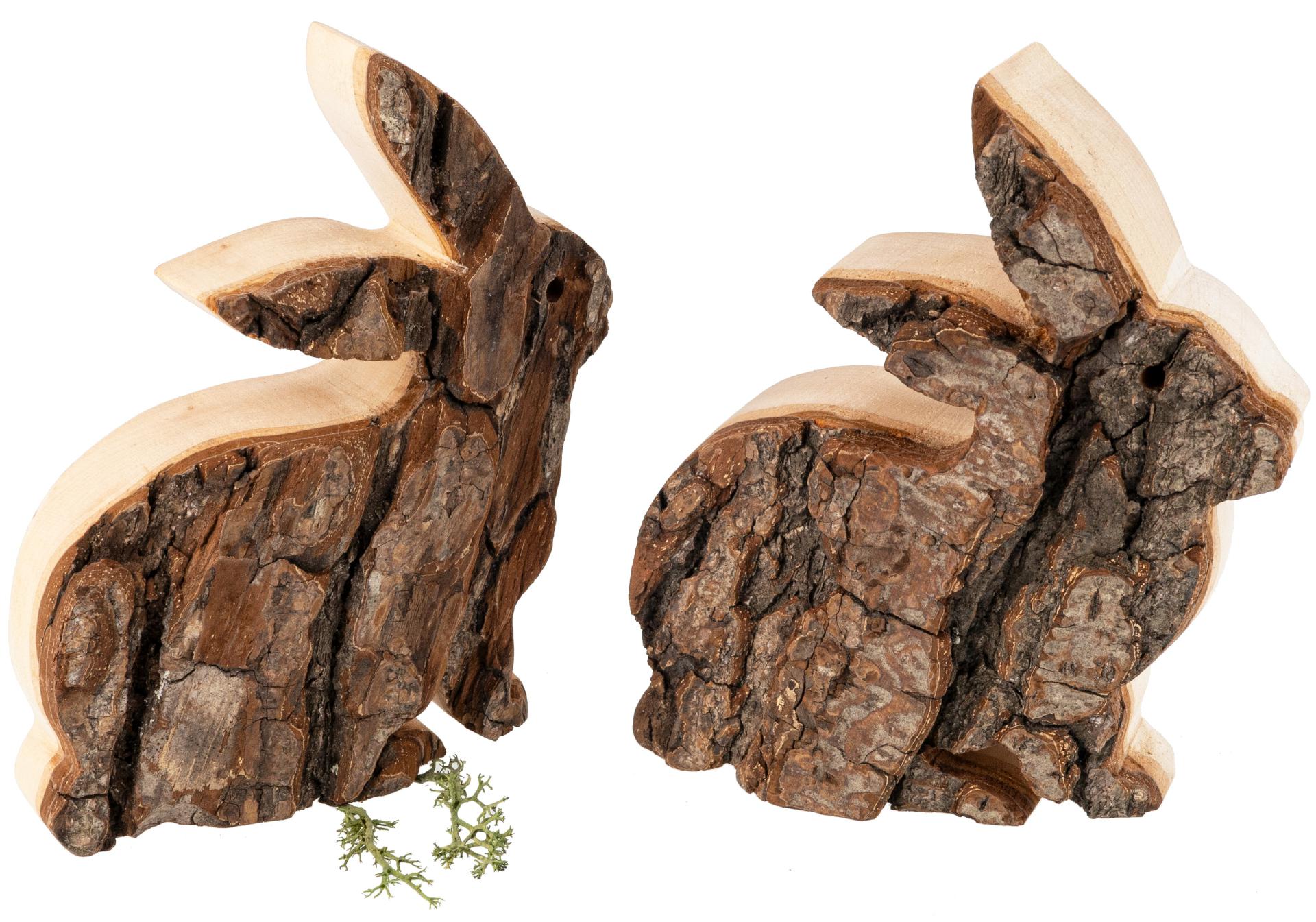 Handgefertigter Osterhase aus natürlichem Erleholz mit Rinde 12 cm