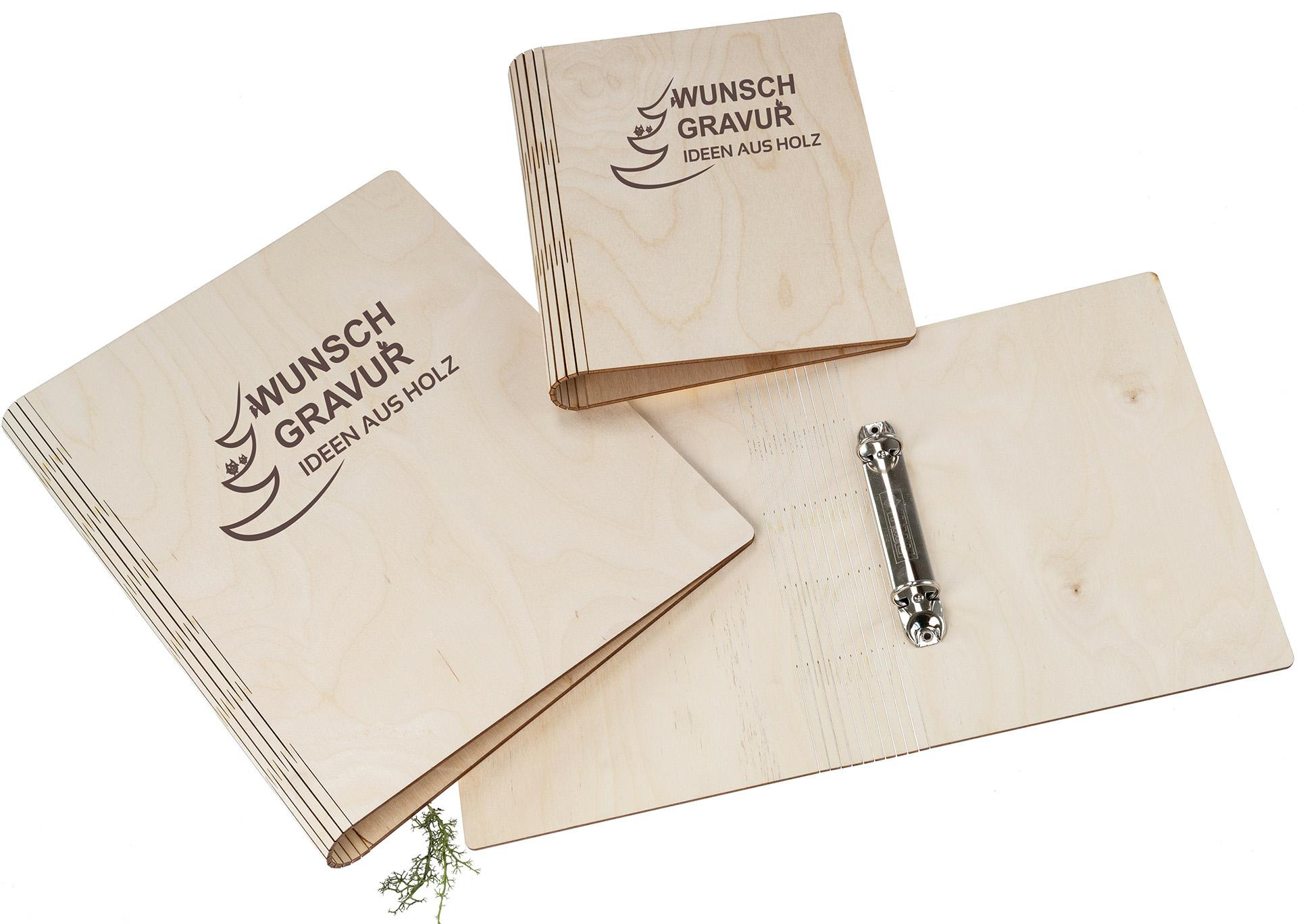 Personalisierter Ringordner aus Birkenholz mit Holzscharnier - Inkl. Lasergravur DIN A5 bis 100 cm²