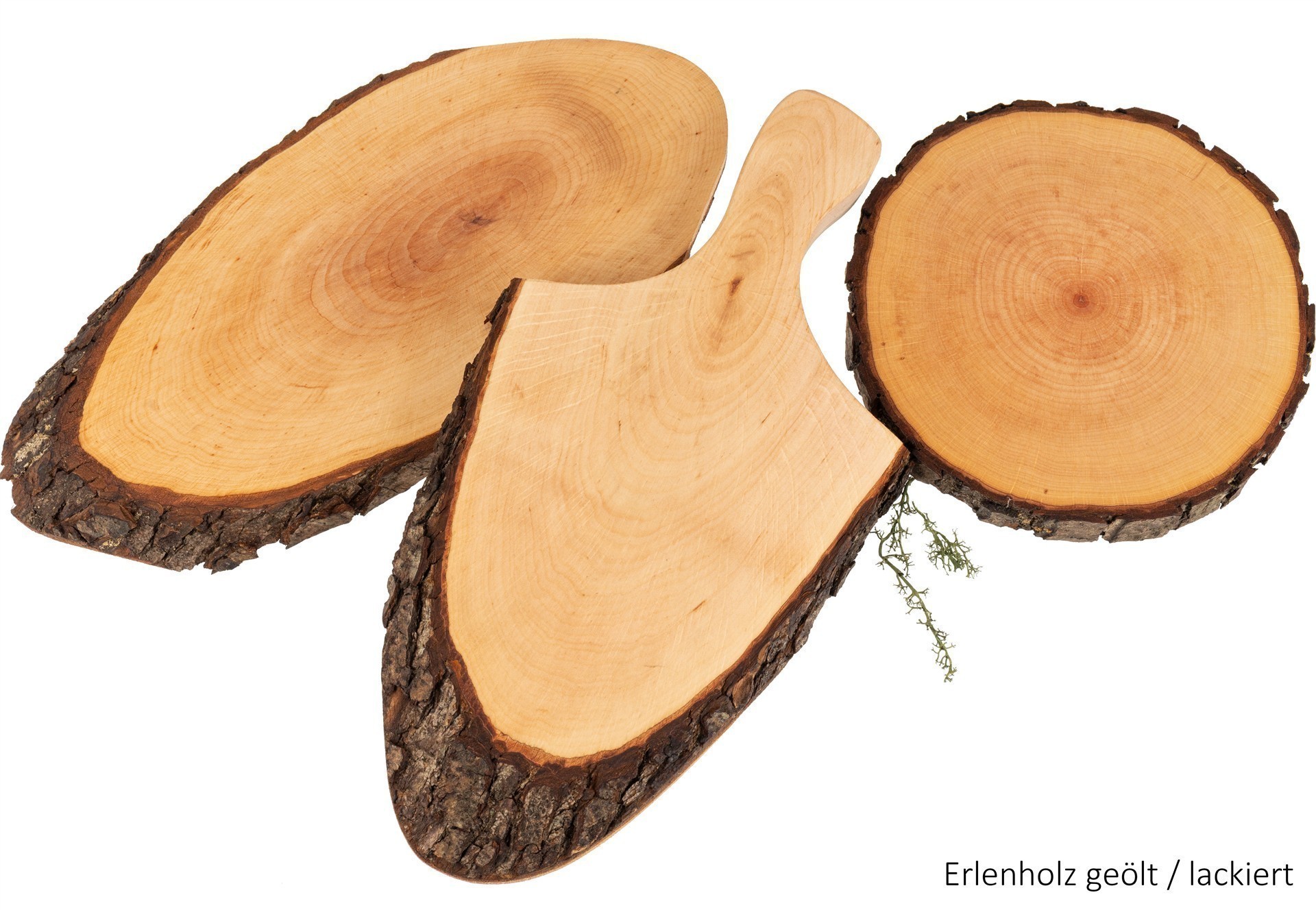 Servierbrett mit Griff & Rinde aus FSC® Erlenholz ca. 32 - 36 x 2 cm lackiert