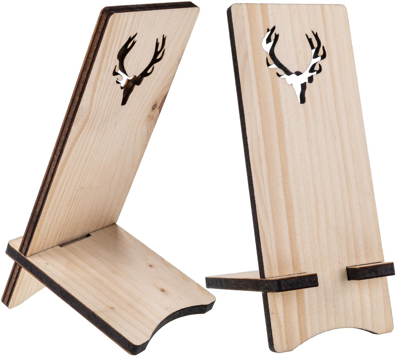 Handyhalter aus duftendem Zirbenholz Holzhalterung fuer Smartphones und Handys Geweih
