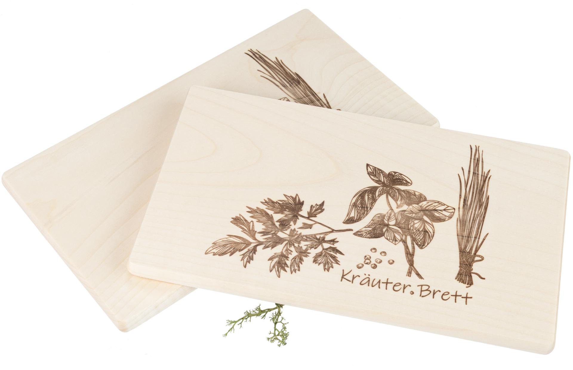Frühstücksbrett FSC® Ahorn 26 x 15 x 1,2 cm - Kräuter Brett mit Kräuter Motiv