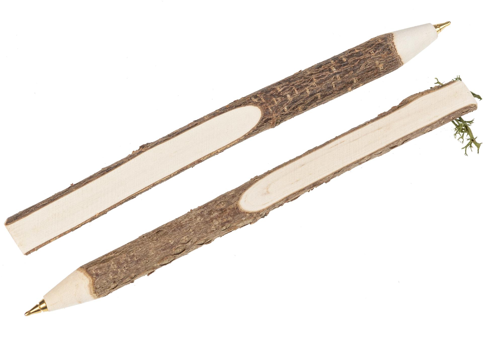 Haselnuss Holz Ast Kugelschreiber mit Rinde - Ein Stück Natur in Ihrer Hand - Ausfräsung am Ende