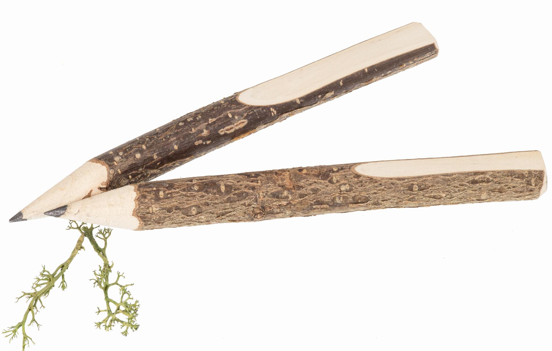 Holz Bleistift - Astbleistift mit Rinde und Ausfräsung - Nachhaltig und umweltfreundlich