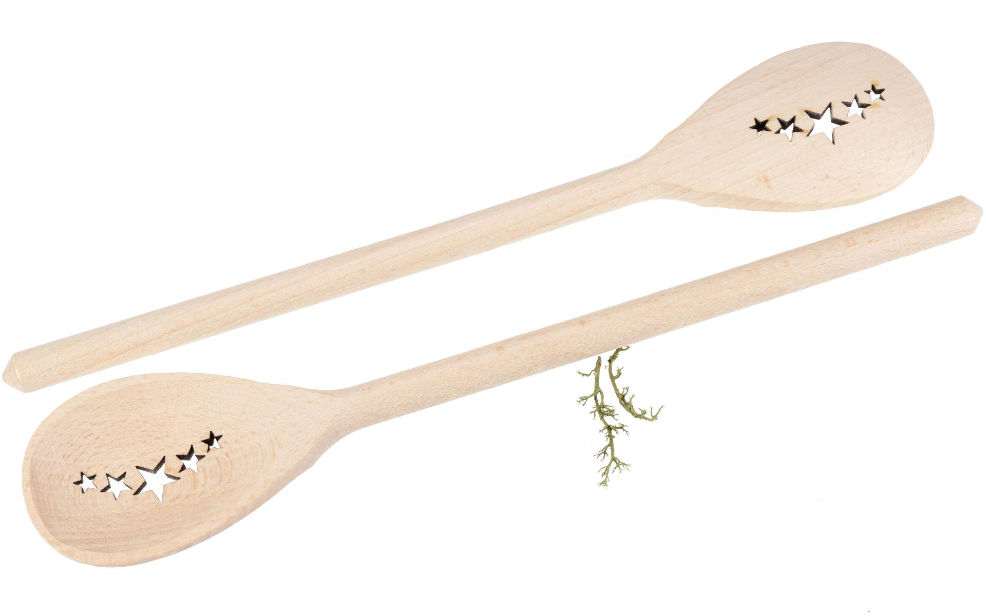 Holz Kochlöffel oval aus Buche – 30 cm – mit "Fünf-Sterne-Koch"-Ausschnitt 
