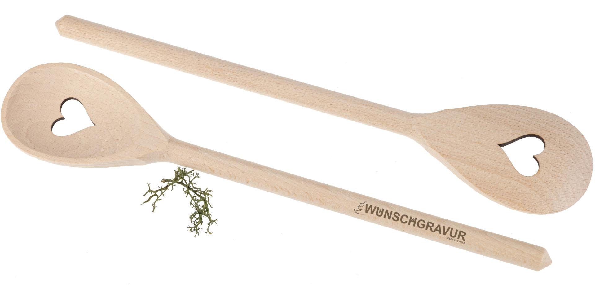 Holz Kochlöffel aus Buche 30 cm mit Herz und individueller Gravur bis 5cm²