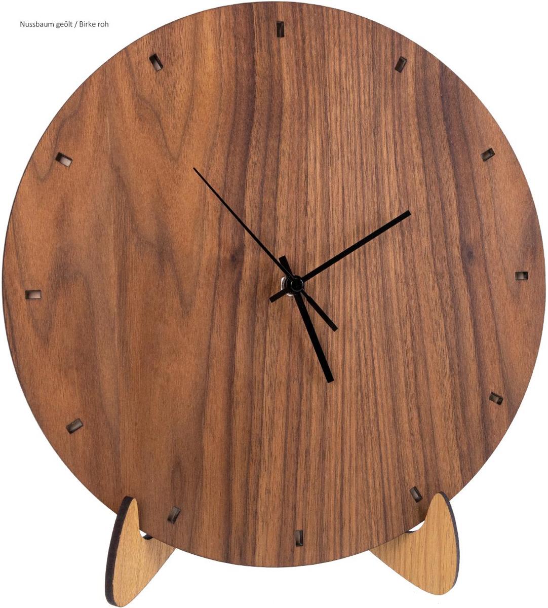 Moderne Wanduhr aus Holz Schlichtes Rundes Design mit geraeuschlosem Funkuhrenwerk