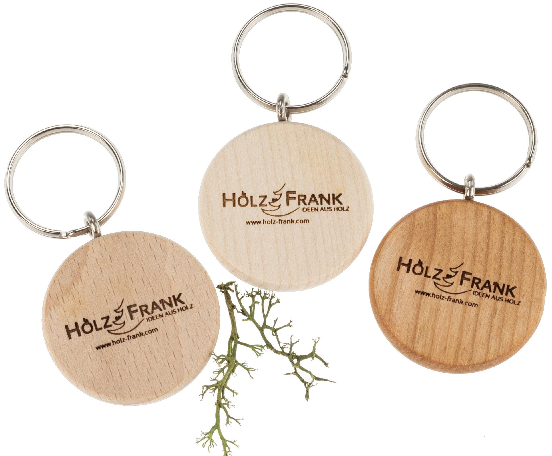 Schlüsselanhänger aus FSC® zertifiziertem Holz ⌀ 4,2 cm - mit Lasergravur individualisiert Buche einseitig
