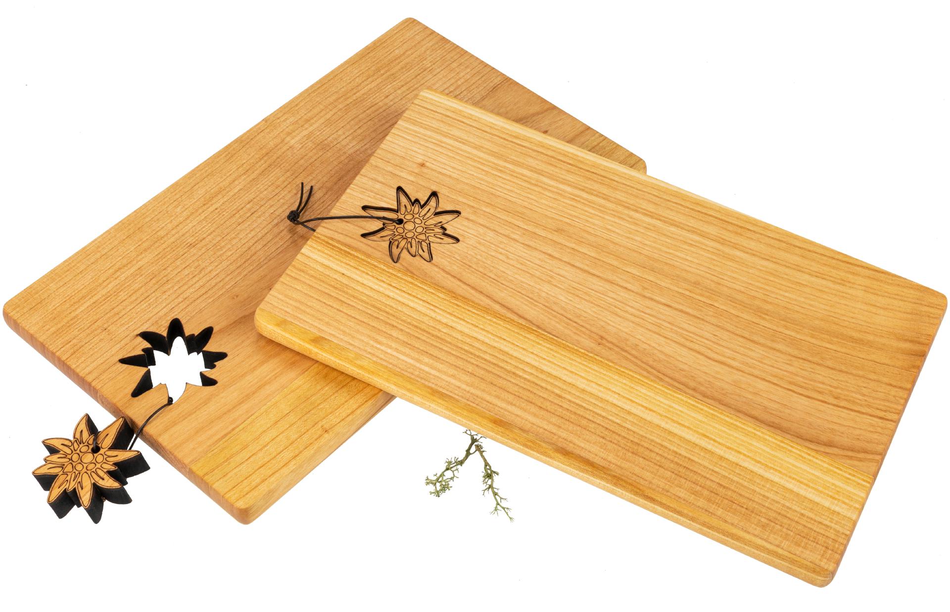 Schneidebrett - Kirsche geölt - 30 x 18 x 1,5 cm - Edelweiß an Lederband FSC®