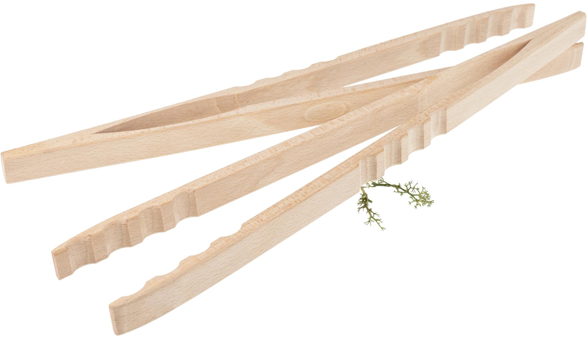 Hochwertige Grillzange / Würstchenzange aus Buchen Holz - 39 cm