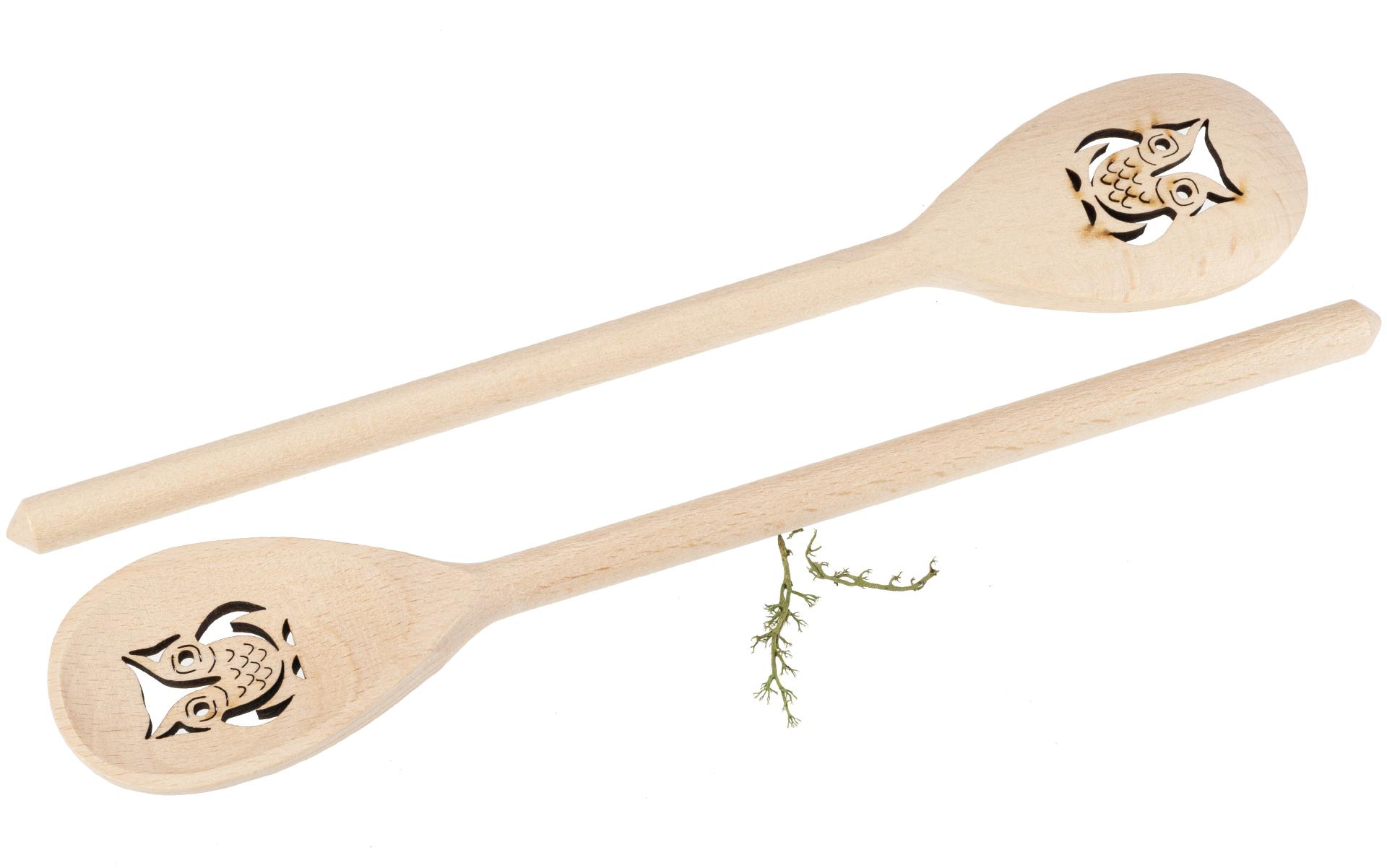 Holz Kochlöffel oval aus Buche – 30 cm – mit Eulen Ausschnitt