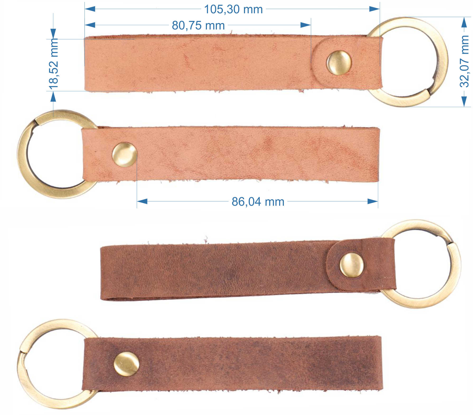 Hellbrauner Leder Schluesselanhaenger mit Schlaufe und Messingring