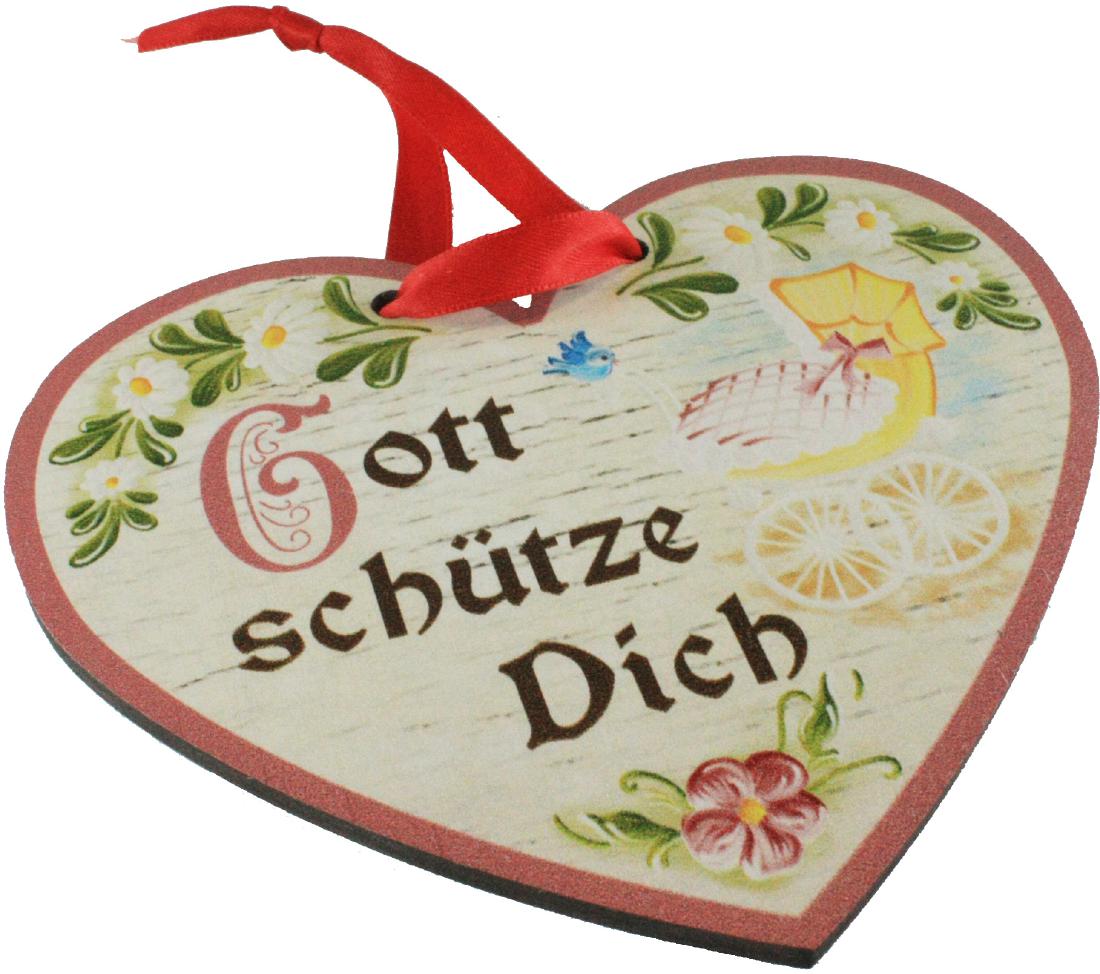 Holz Geschenk Herzen bunt bedruckt Gott schuetze Dich rosa