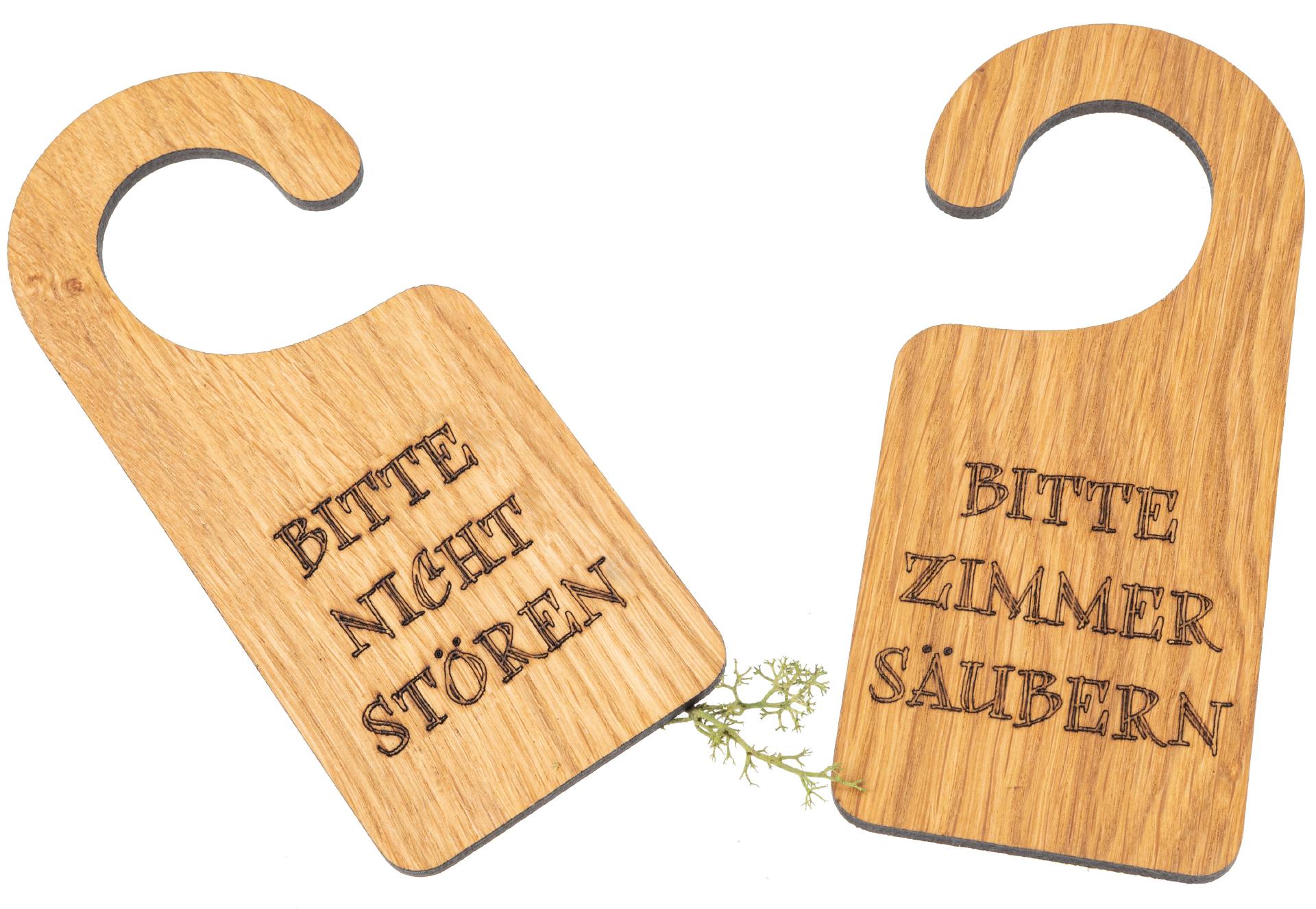Holz-Türanhänger - Klinkenschild aus FSC® Eiche geölt - "Bitte Zimmer säubern / Bitte nicht stören"
