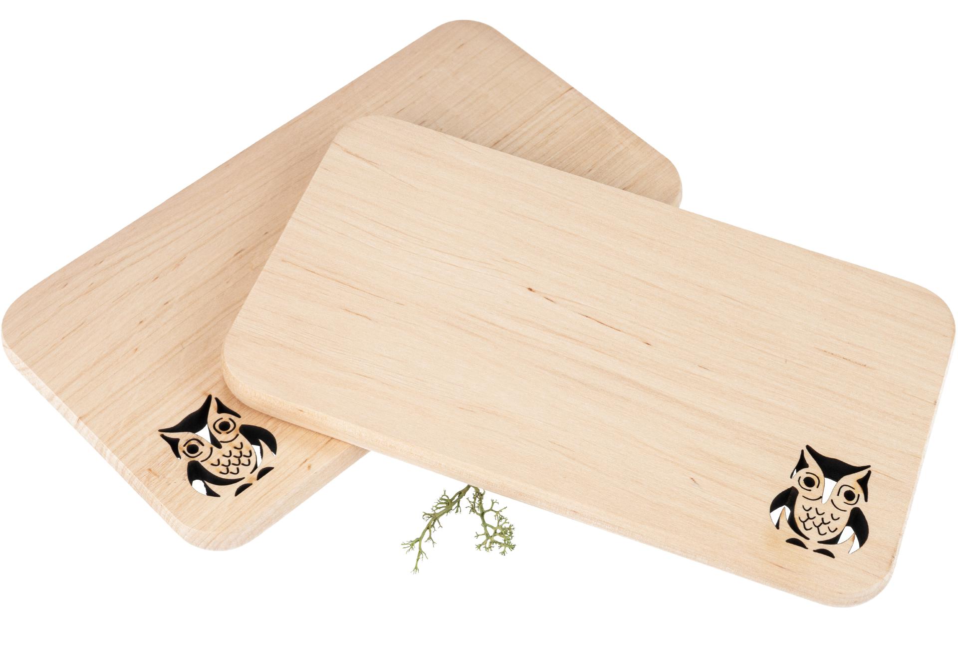 Schneidebrett aus FSC® Erle mit Laserschnitt 22,5 x 12,5 x 1,2 cm - Eule geölt