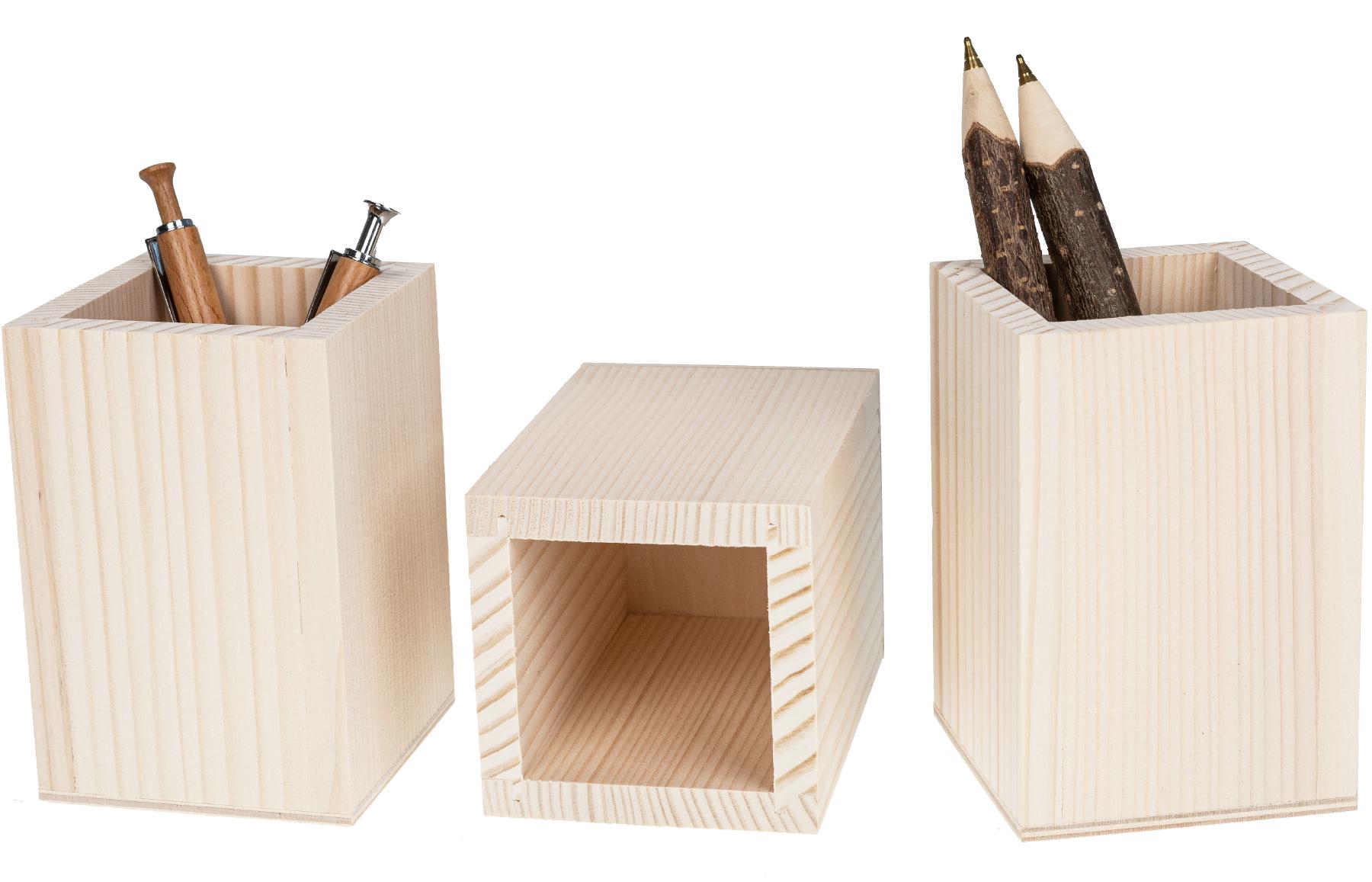 Individualisierte Holz Stiftebox aus Fichte - Holzbox für Schreibutensilien mit buntem Digitaldruck