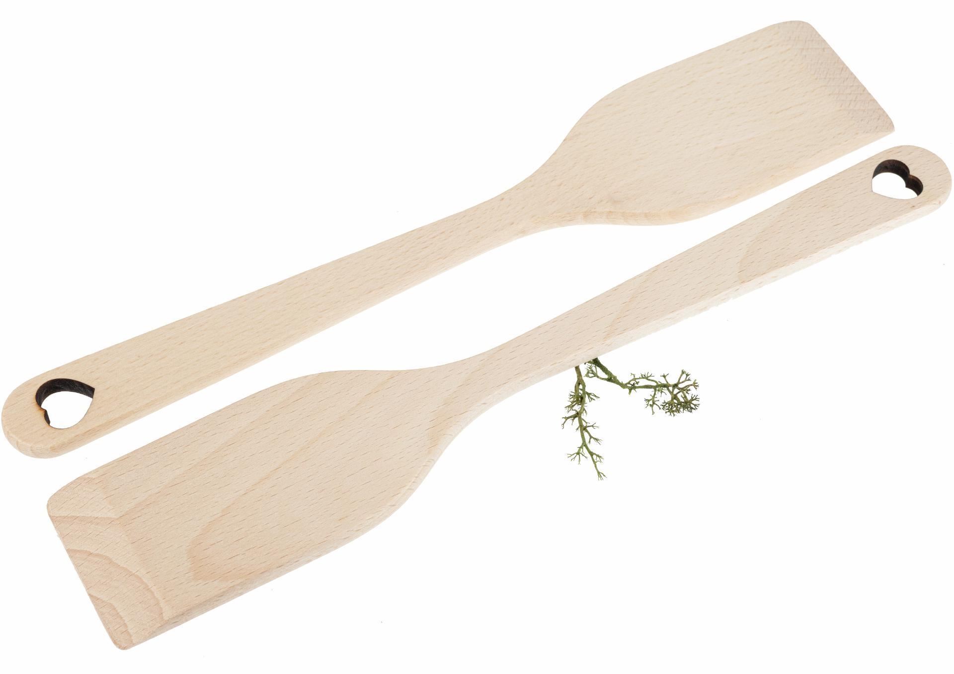 Pfannenwender aus Buchenholz mit gefrästen Kanten 29,5 x 6 x 0,8 cm - Herz im Stiel