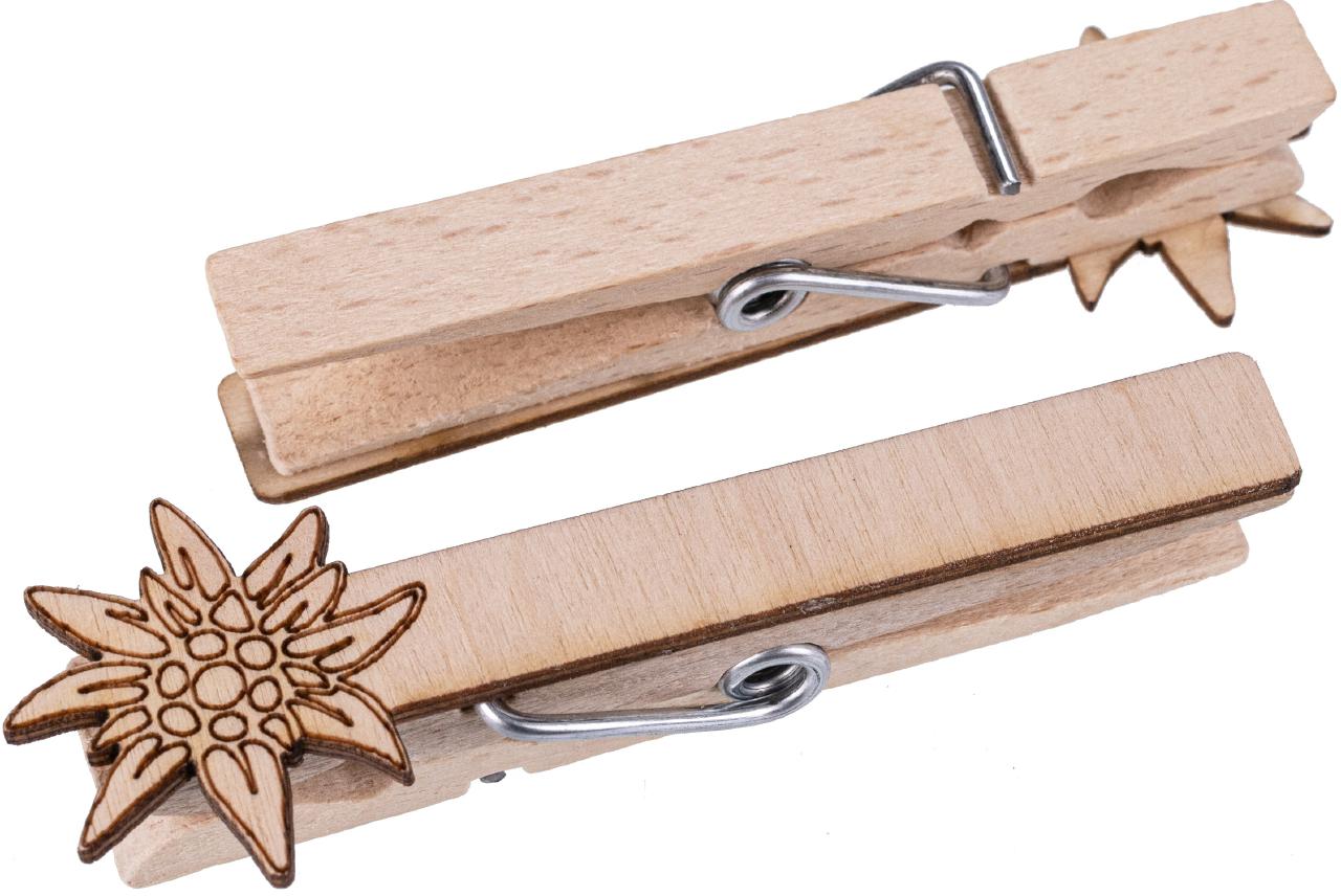 Waescheklammer Glubbal mit Holz Aufsatz Motiv EdelweiÃŸ