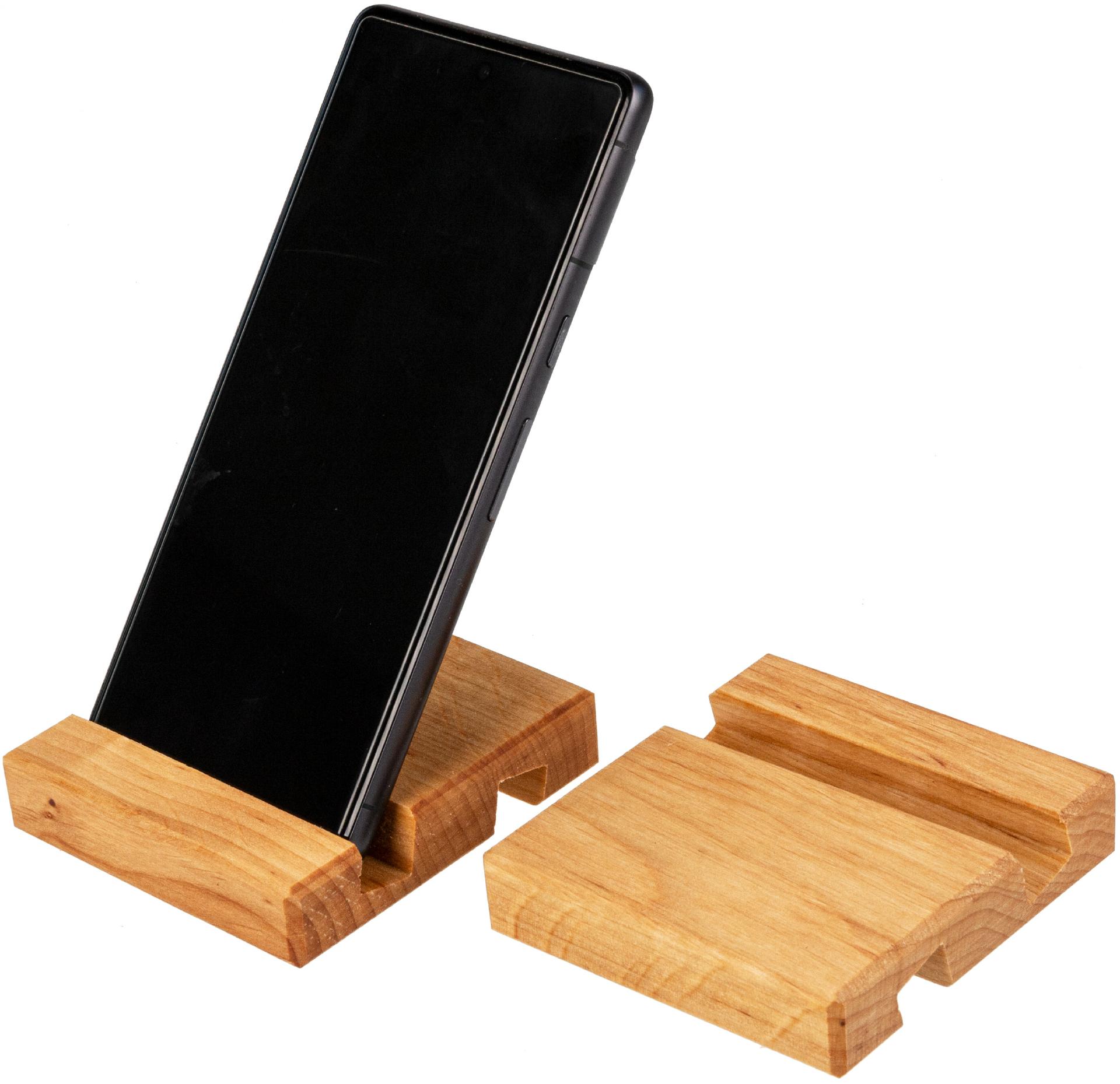 Massivholz Smartphone und Tablet Halter aus geoeltem Erlenholz