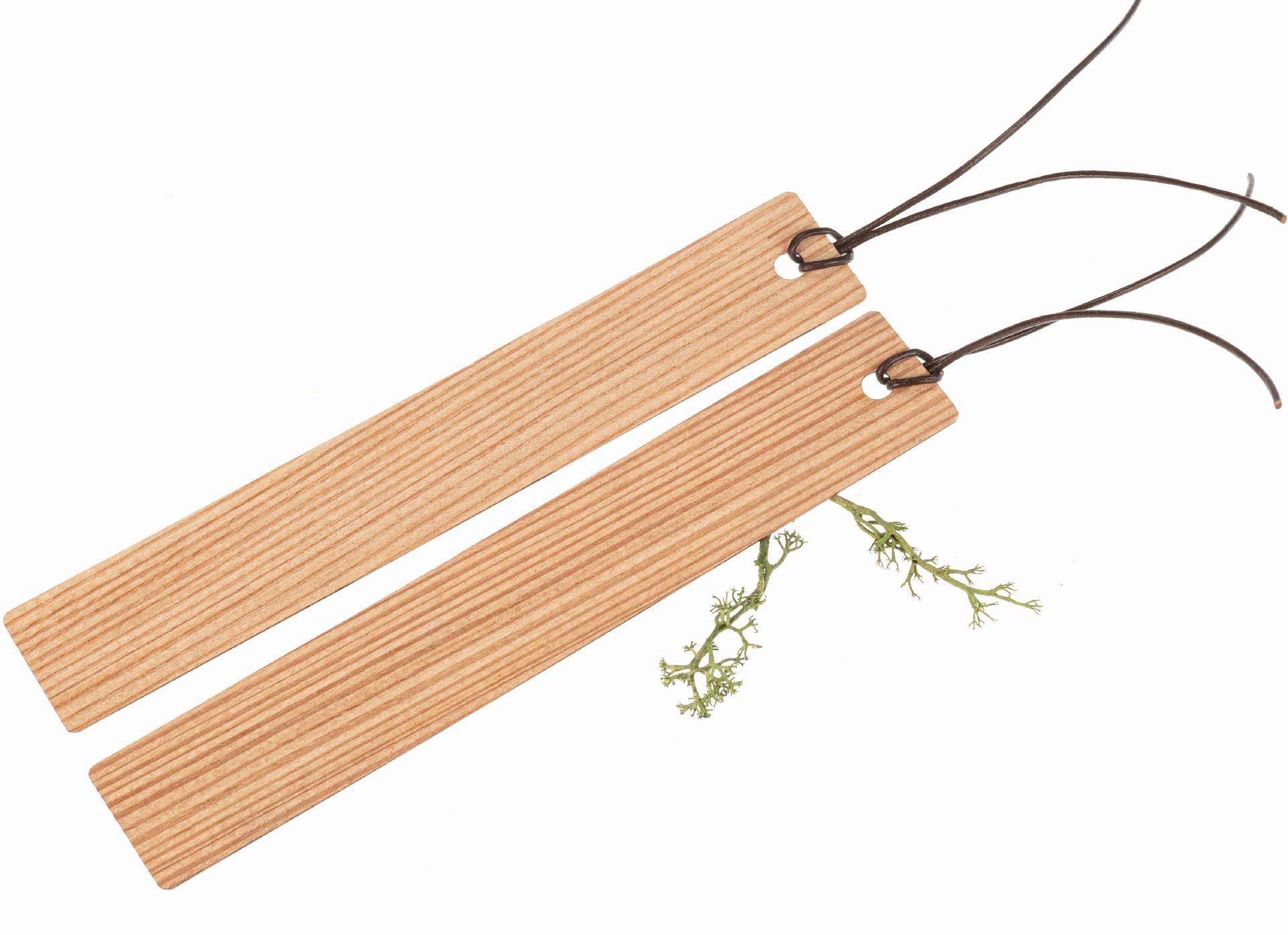 Lärchenholz Lesezeichen mit Lederband | 150x25mm - für Buchliebhaber