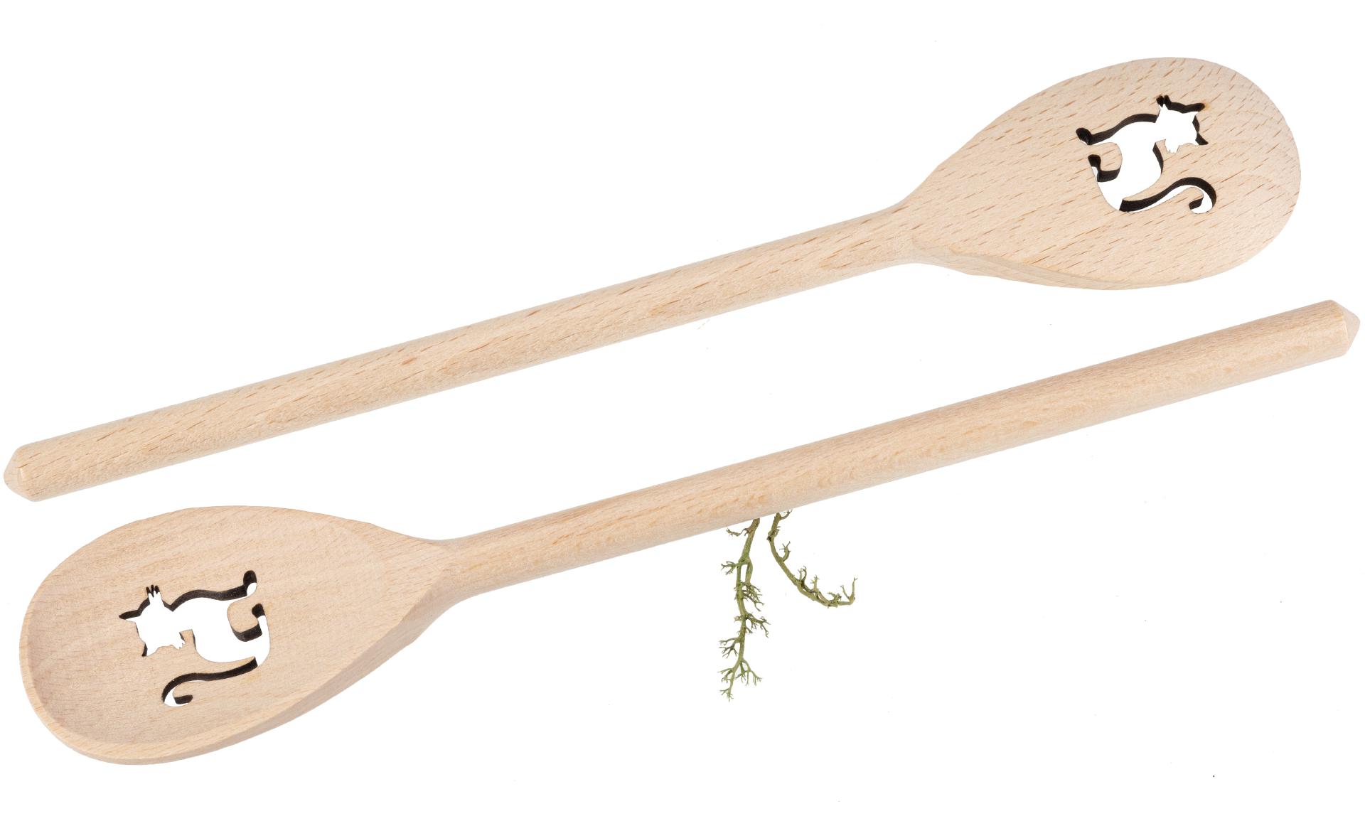 Holz Kochlöffel oval aus Buche – 30 cm – mit Katzen Ausschnitt