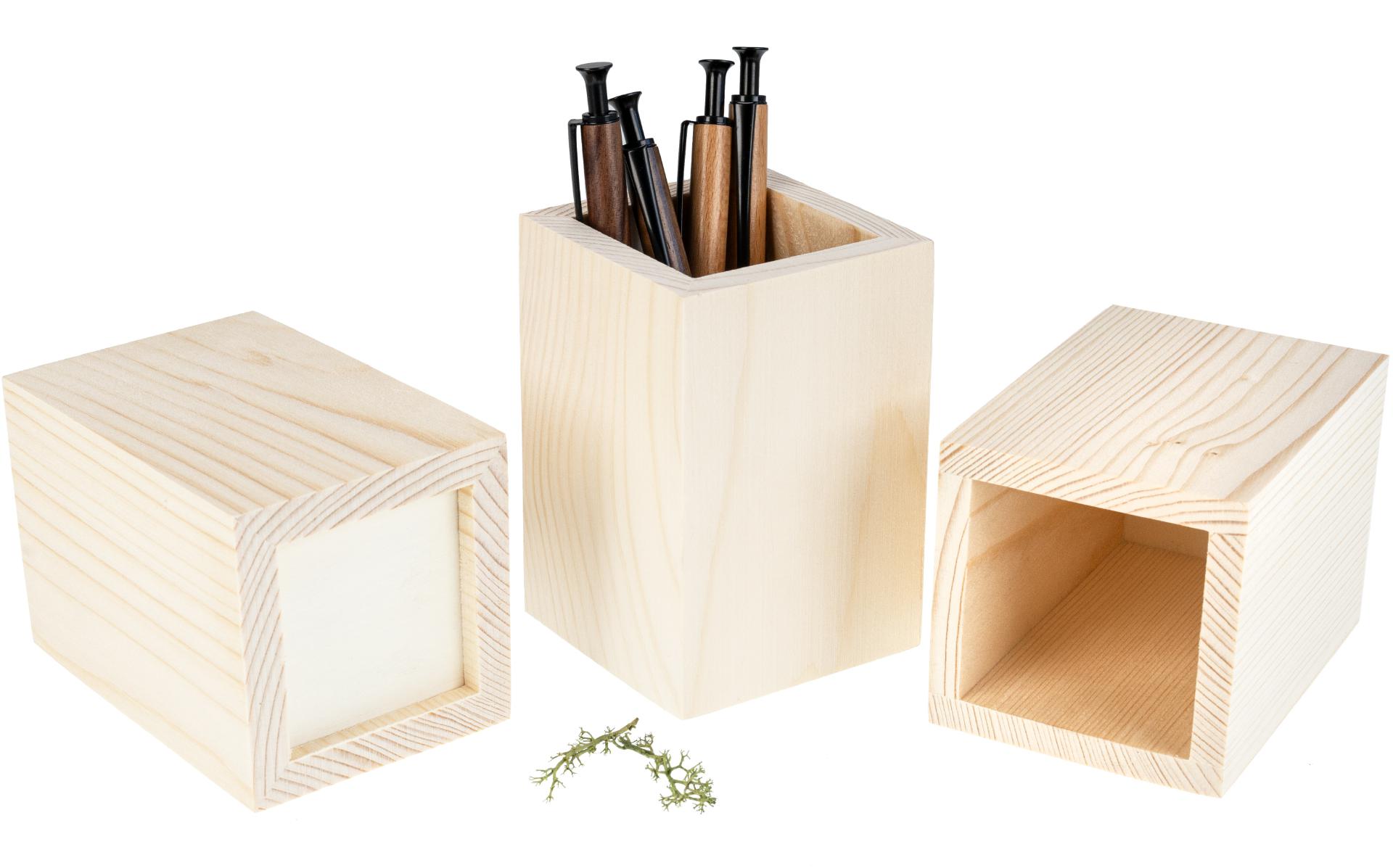 Holz Stiftebox aus Fichte - Holzbox für Ihre Schreibutensilien 11 x 7,5 x 7,5 cm
