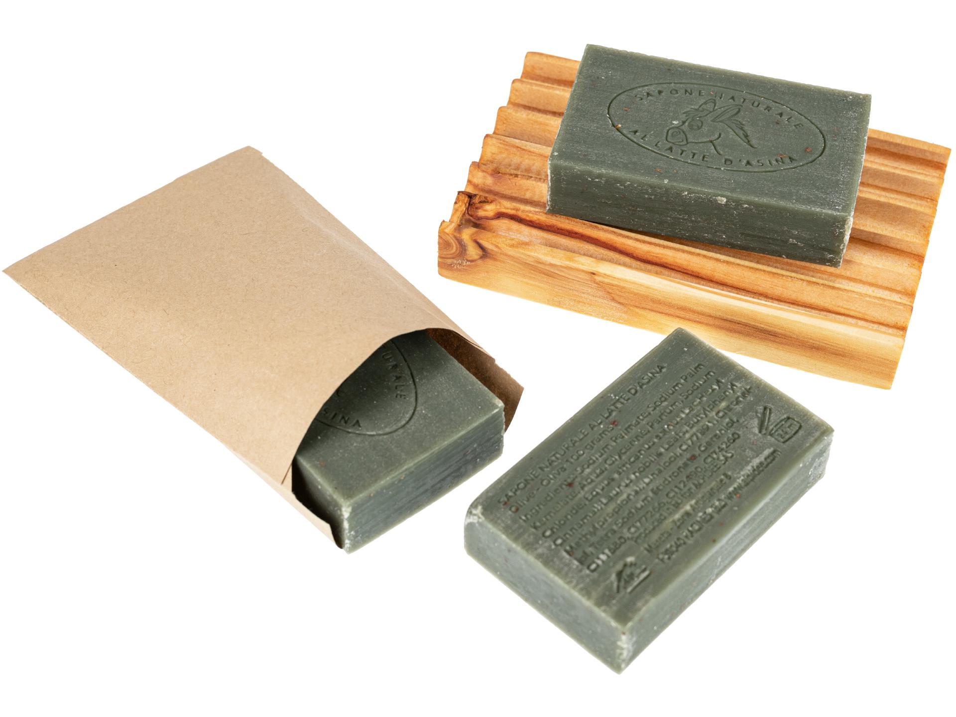 Seifenschalen Set mit Eselmilchseife eckig Olive
