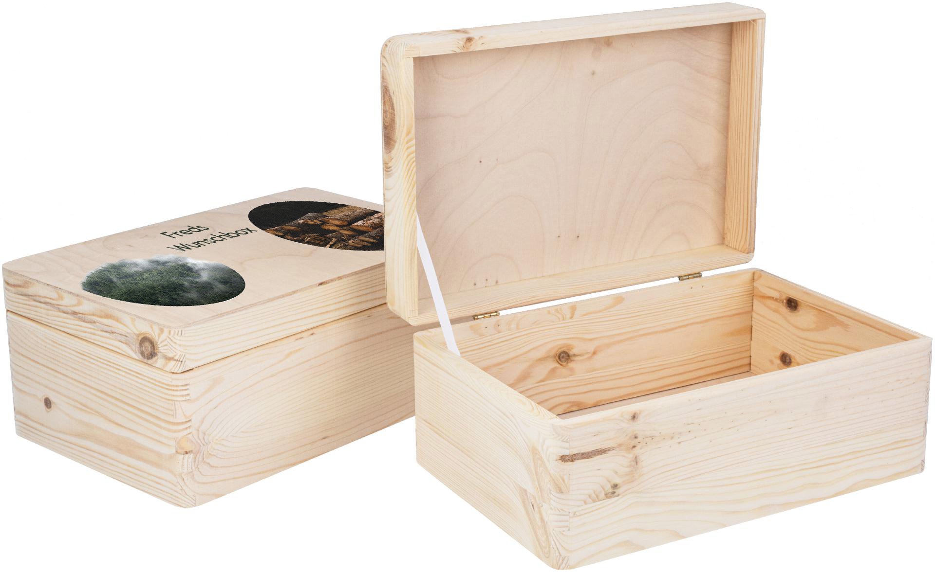 Holz Kiste Organizer 30x20x14 cm mit Klappdeckel und individuellem UV-Buntdruck - FSC® zertifiziert