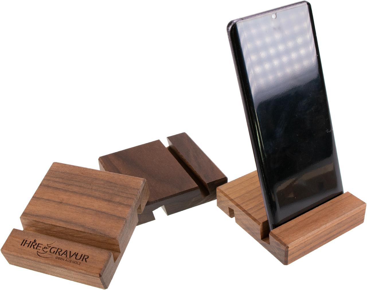 Massivholz Smartphone und Tablet Halter aus geoeltem Nussbaum